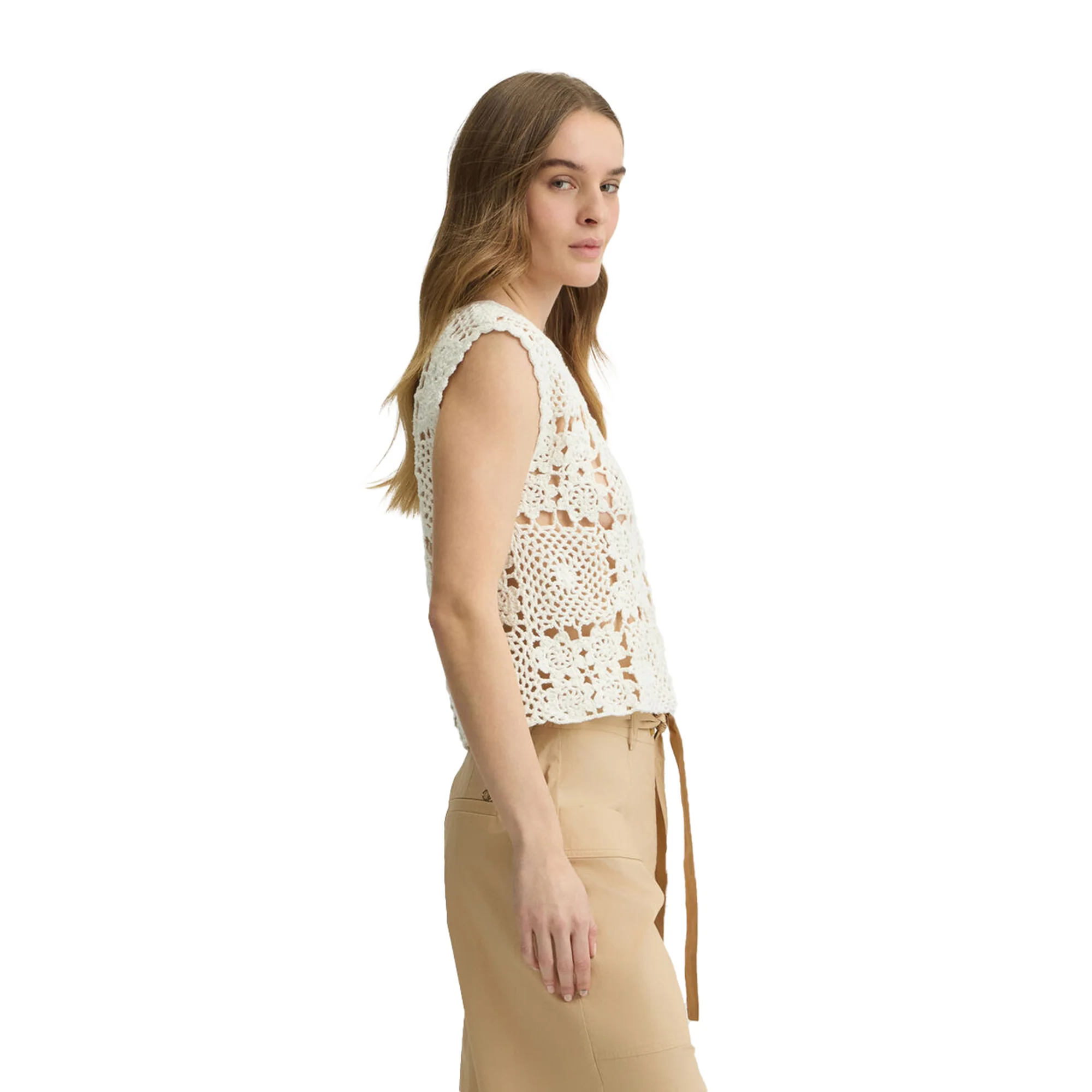 Top Donna in maglia crochet Bianco - Image 3