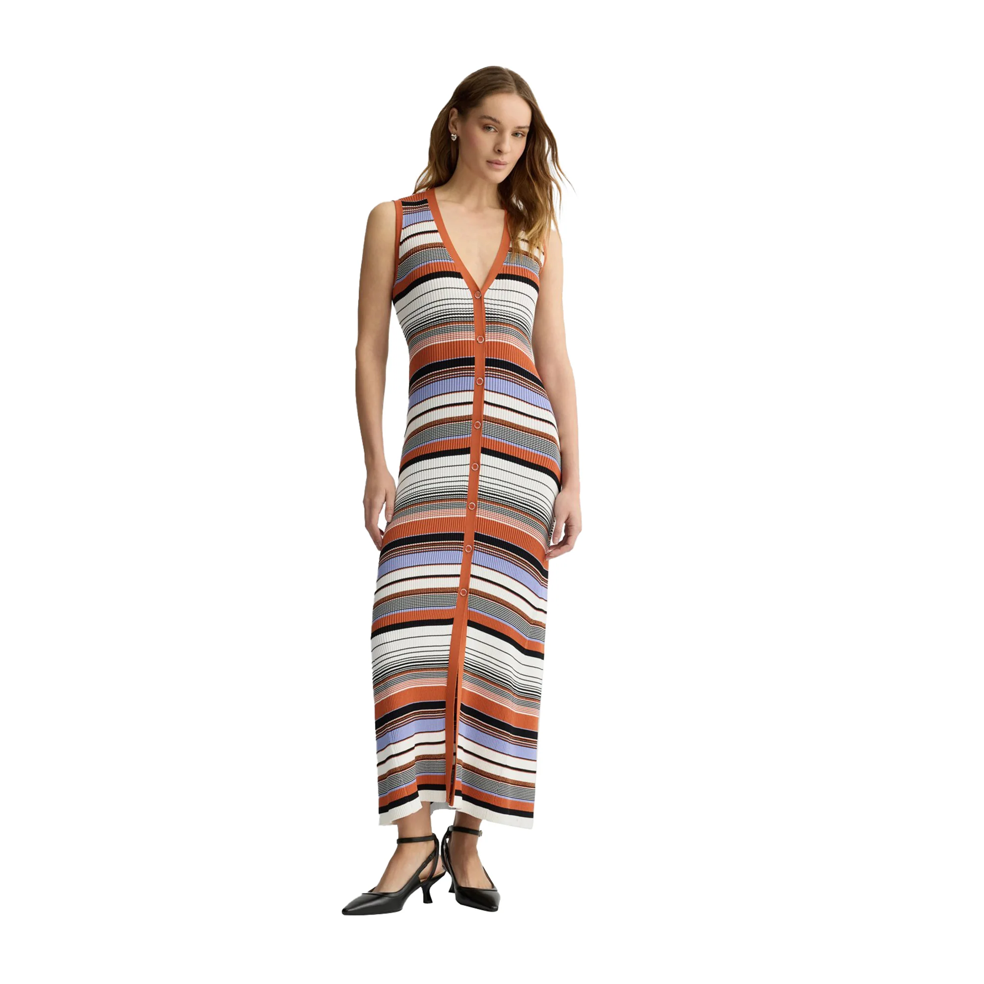 Abito in maglia lungo da donna a righe - Image 2