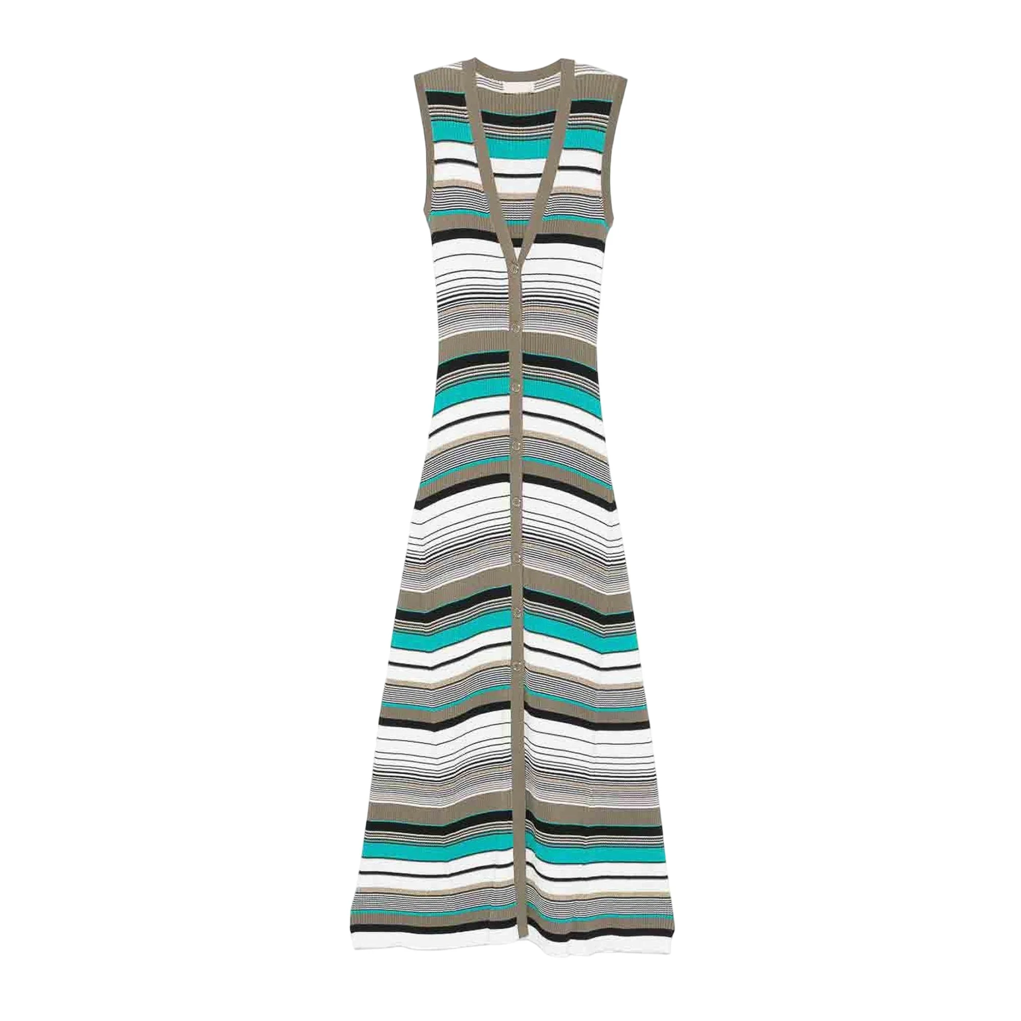 Abito in maglia lungo da donna a righe multicolor