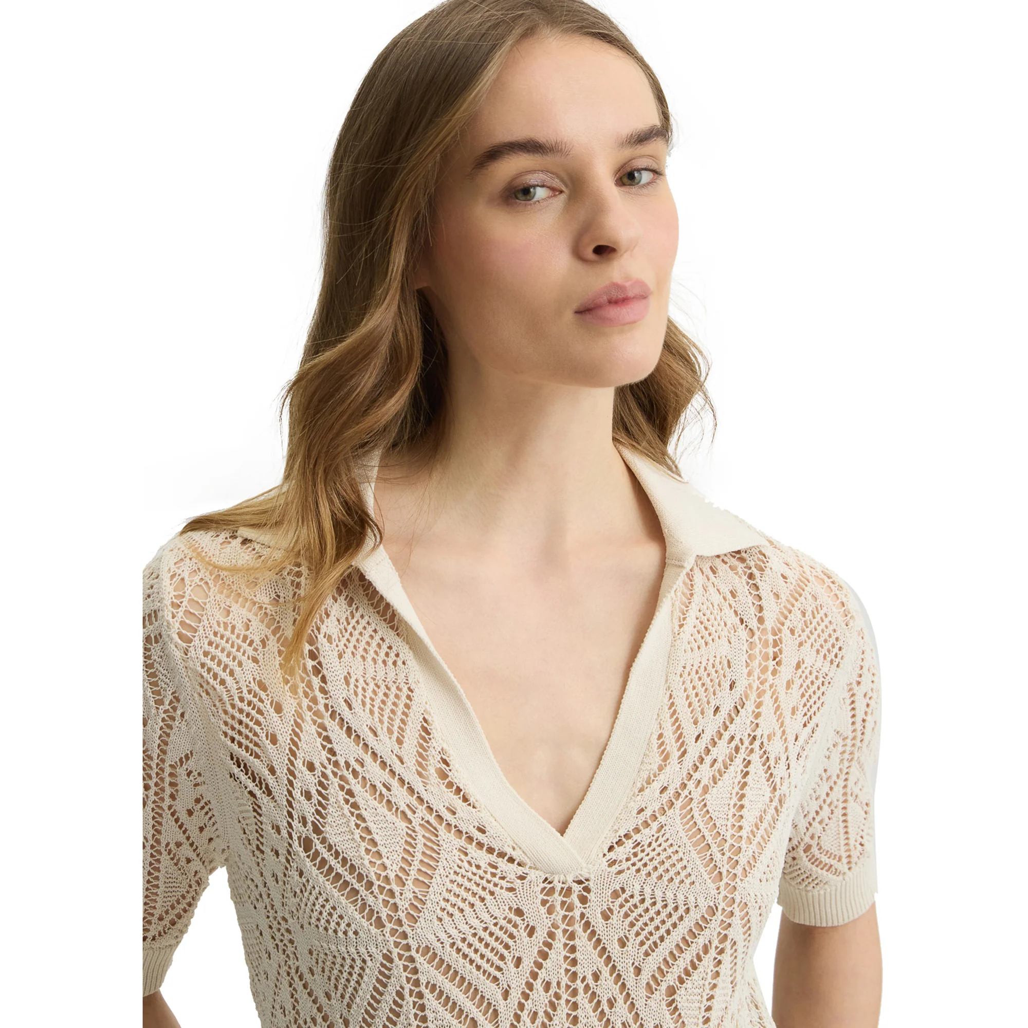 Maglia Donna in misto cotone crochet beige chiaro - Image 4