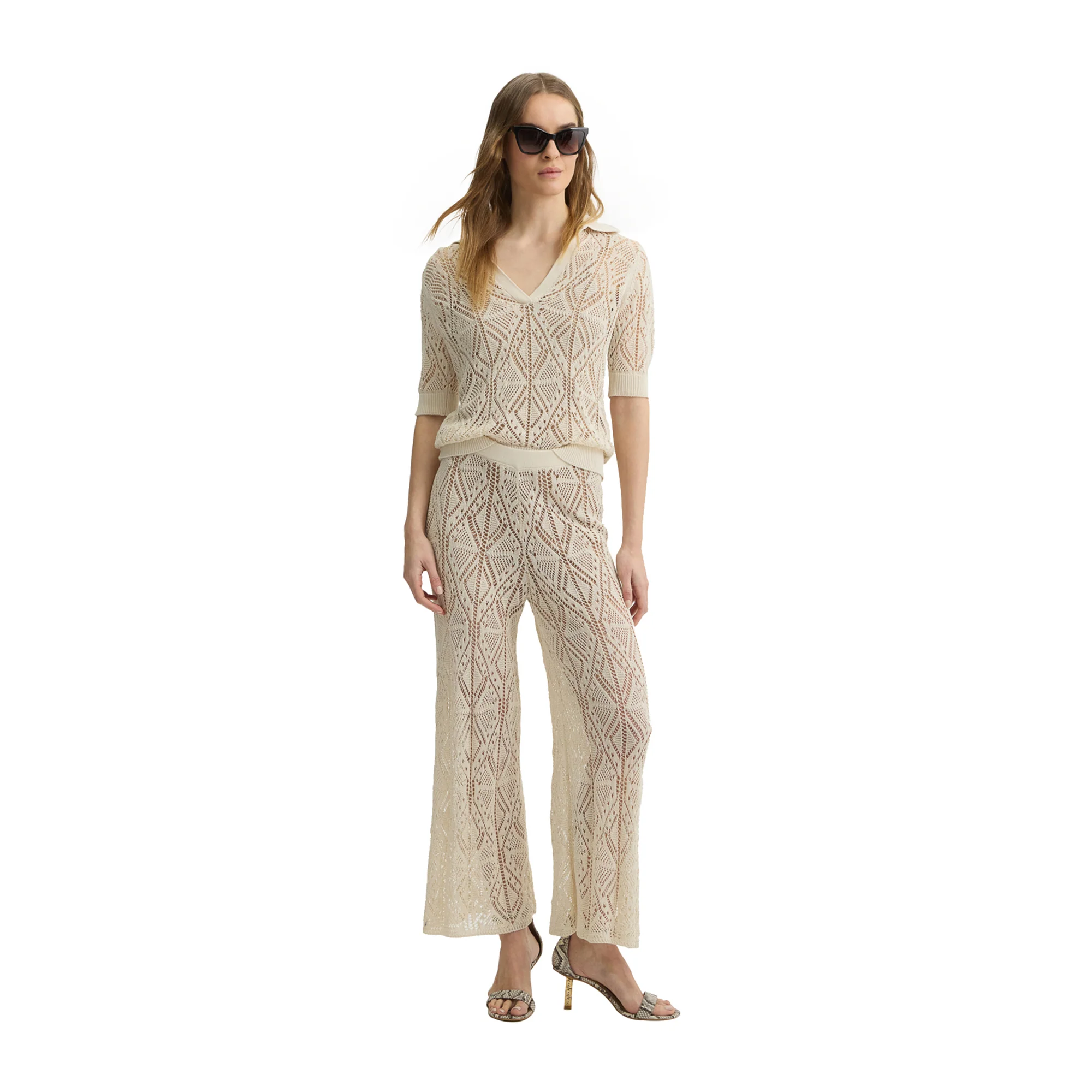 Maglia Donna in misto cotone crochet beige chiaro - Image 5