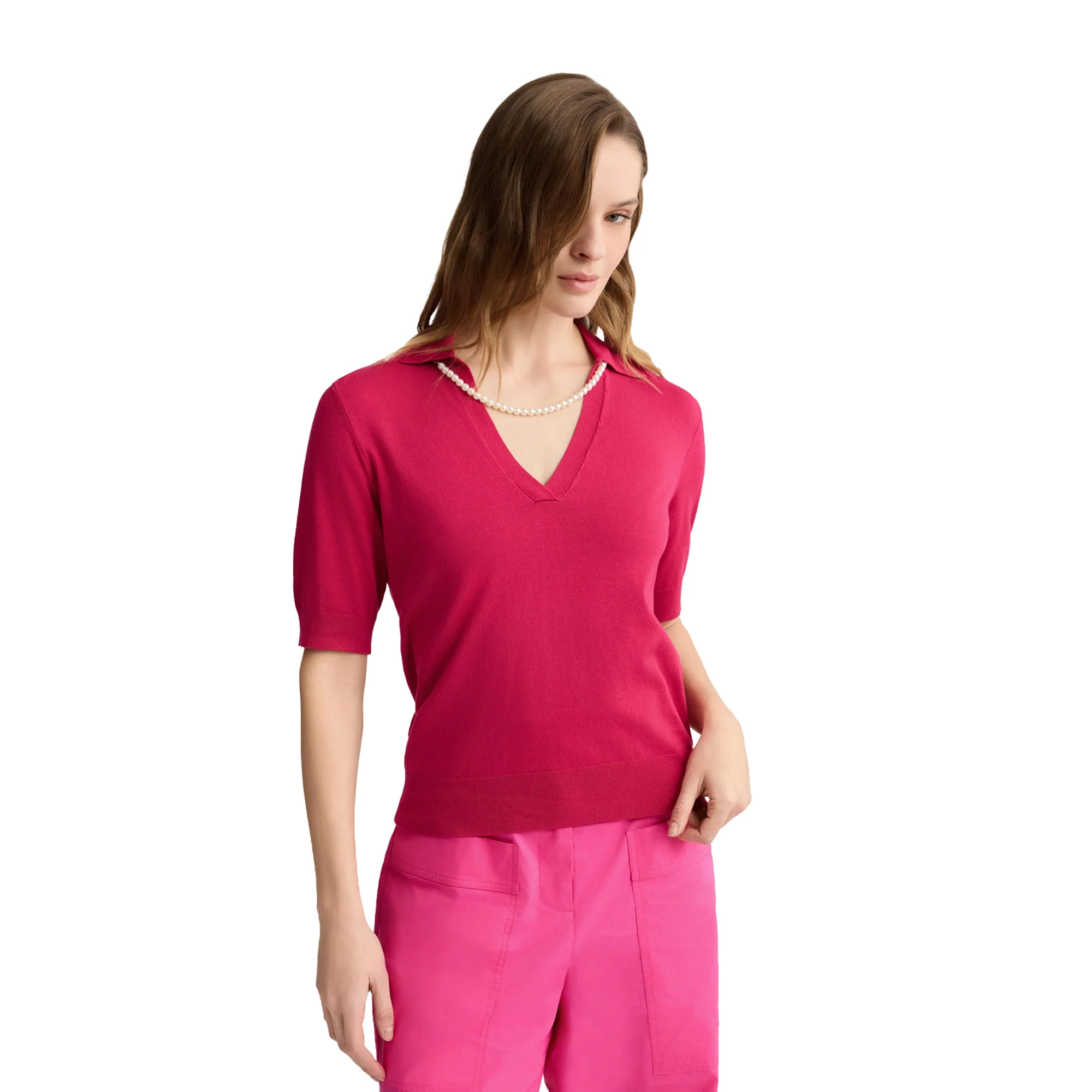 Maglia Donna Fucsia con collana di perle - Image 2