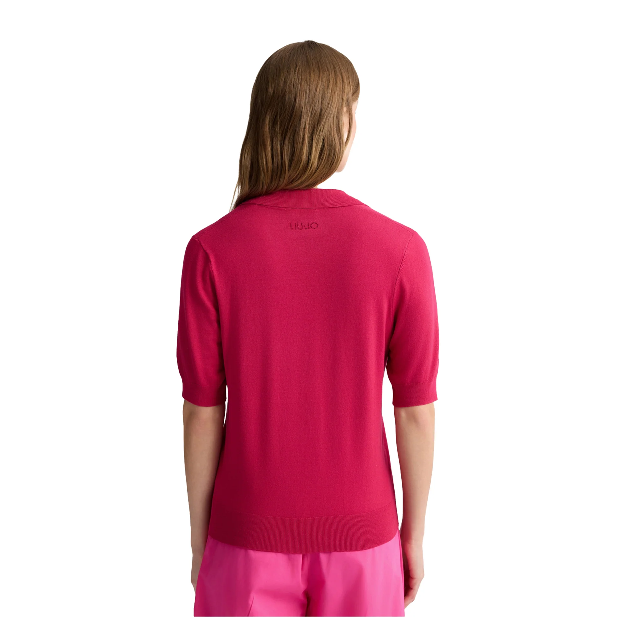 Maglia Donna Fucsia con collana di perle - Image 3