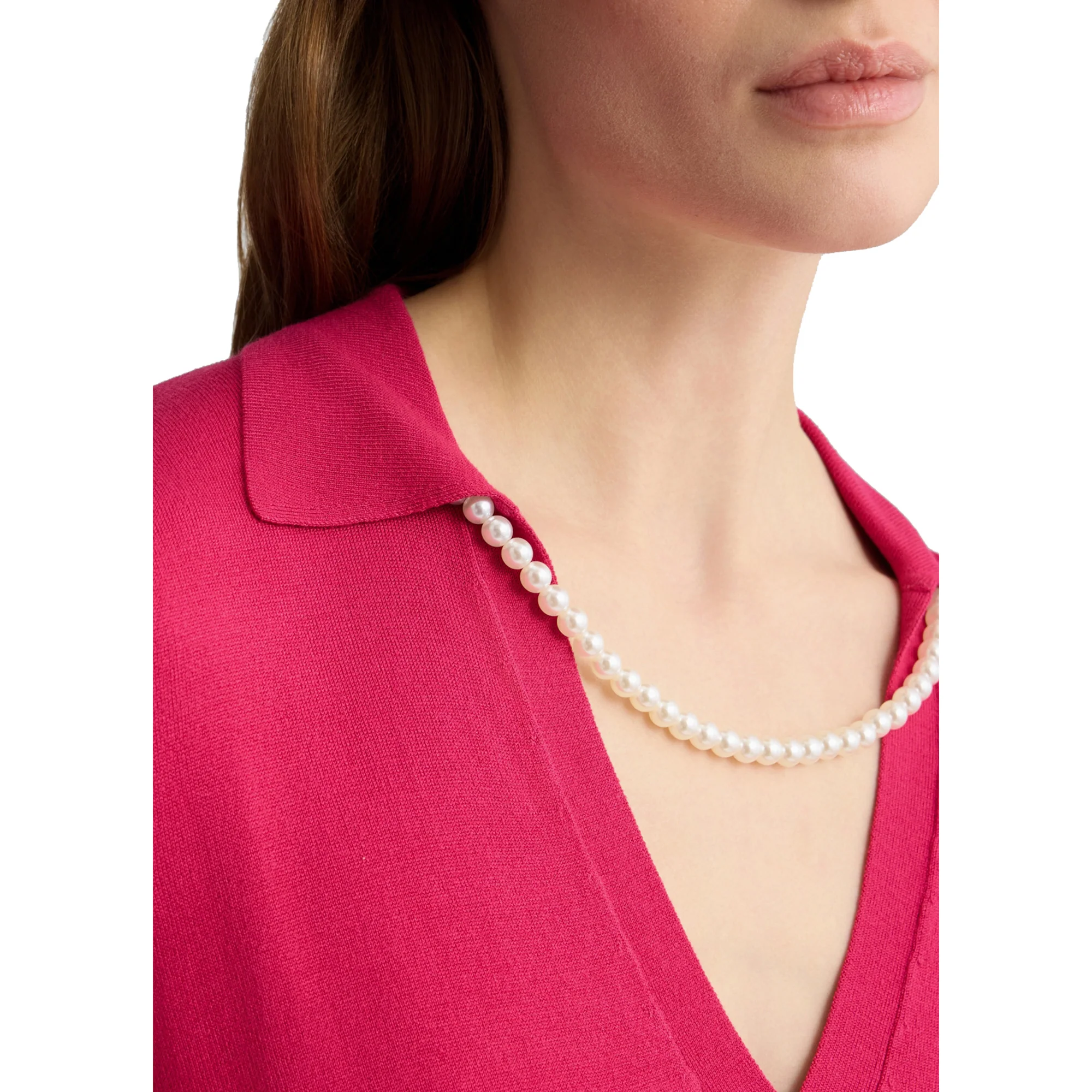 Maglia Donna Fucsia con collana di perle - Image 4