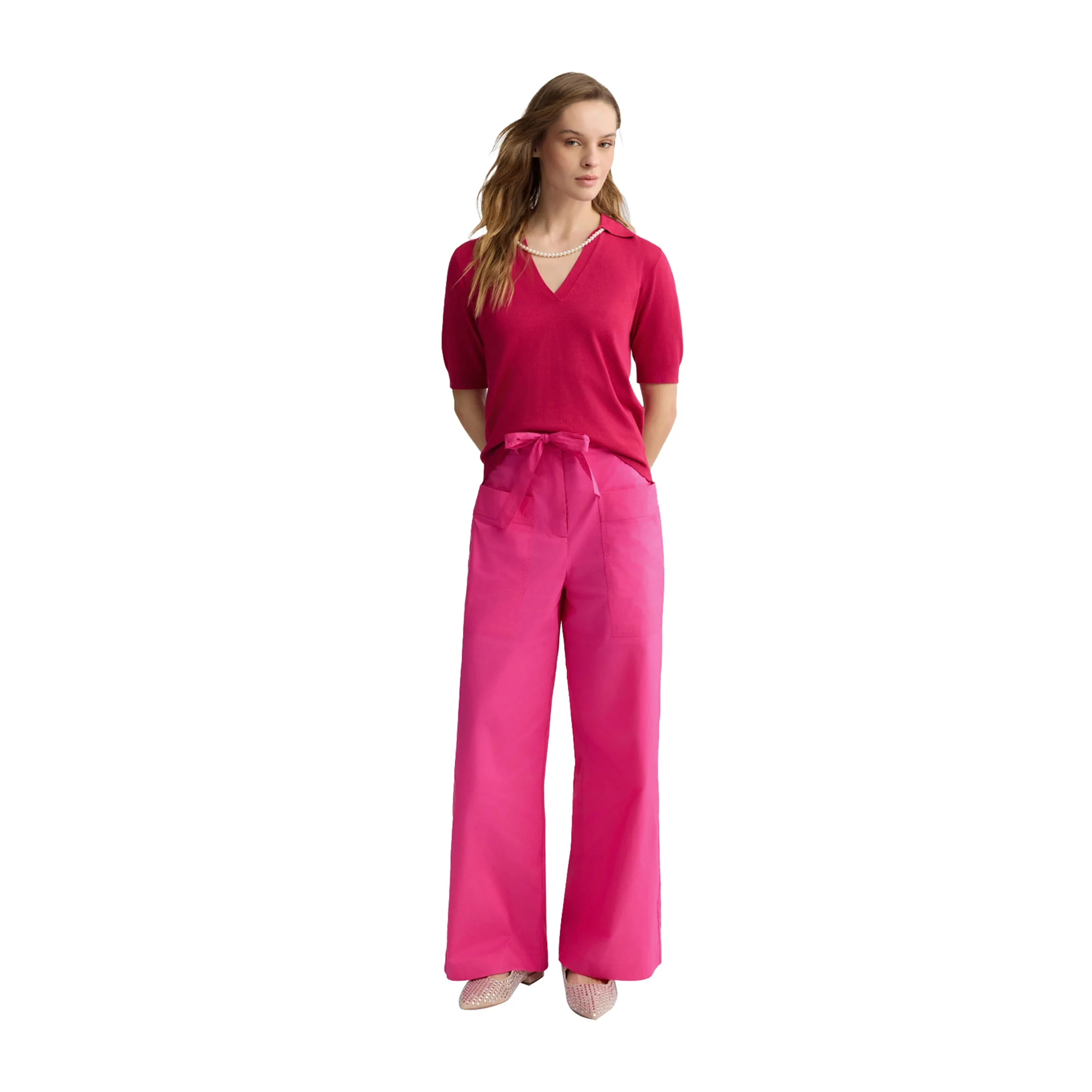 Maglia Donna Fucsia con collana di perle - Image 5