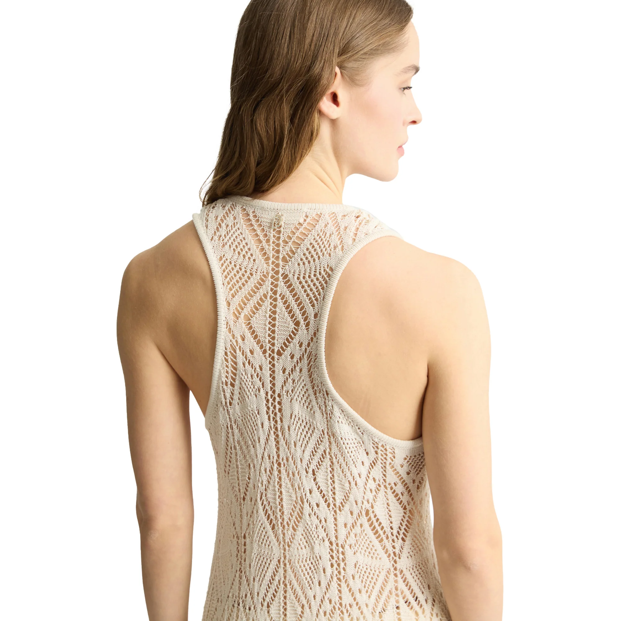 Abito Donna in maglia crochet lungo Beige - Image 4