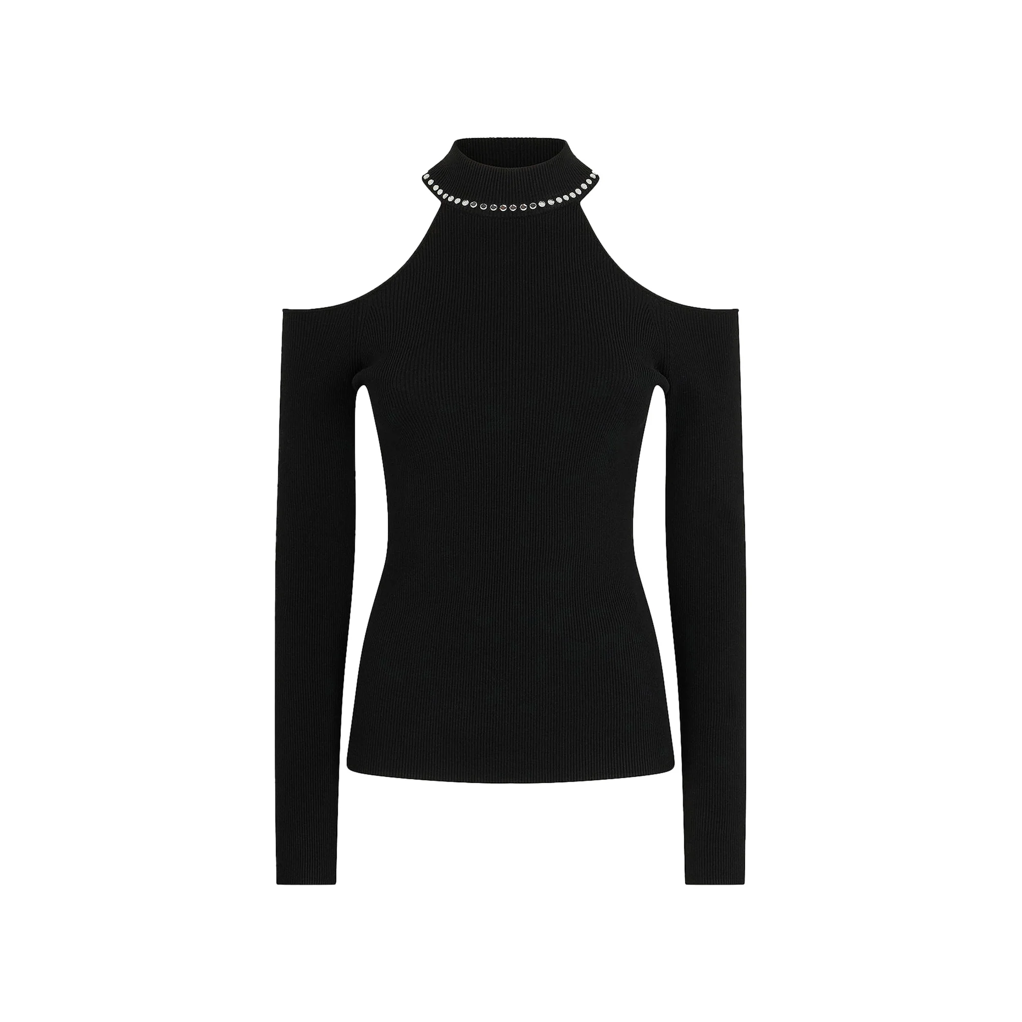 Maglia Donna con borchie su colletto Nero