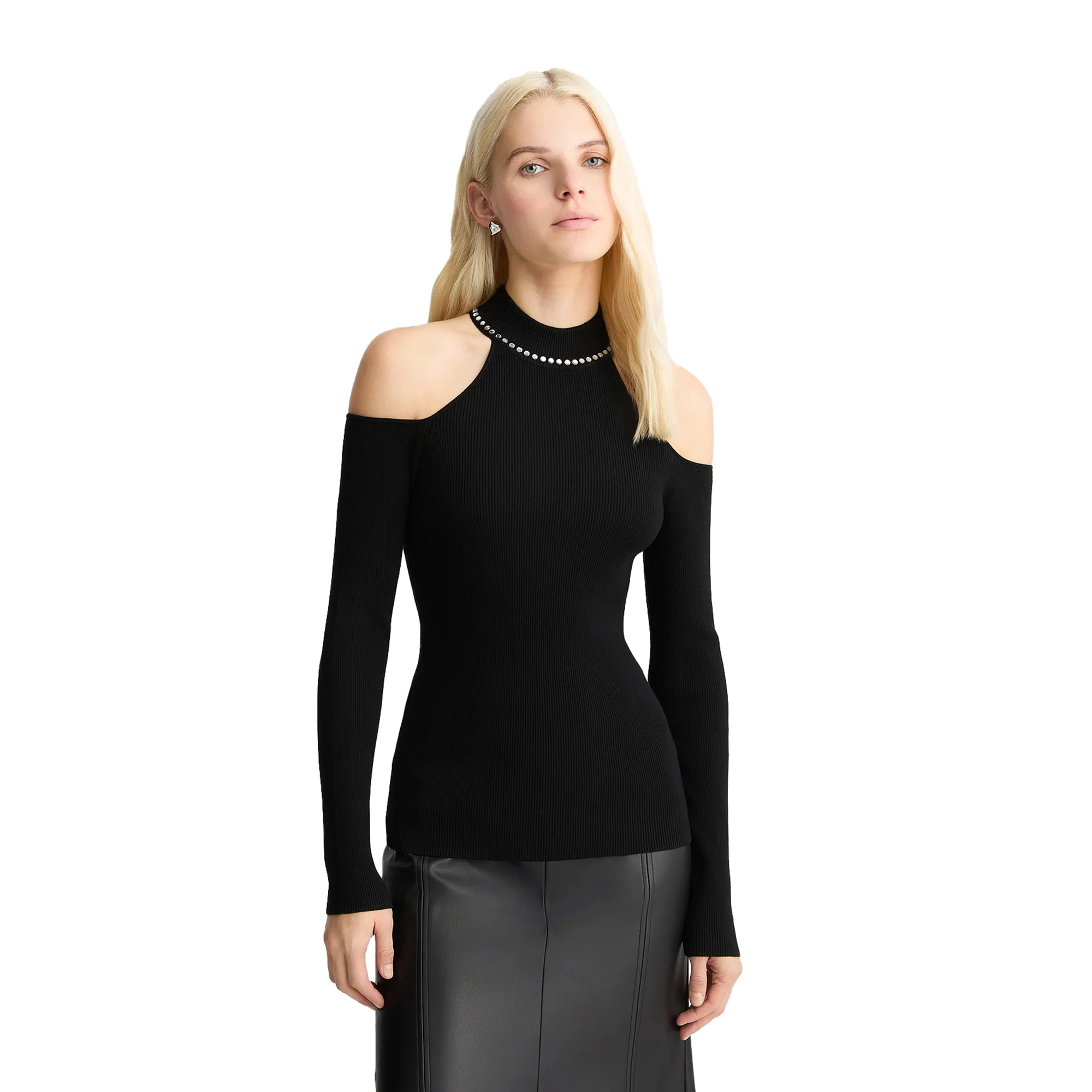 Maglia Donna con borchie su colletto Nero - Image 2