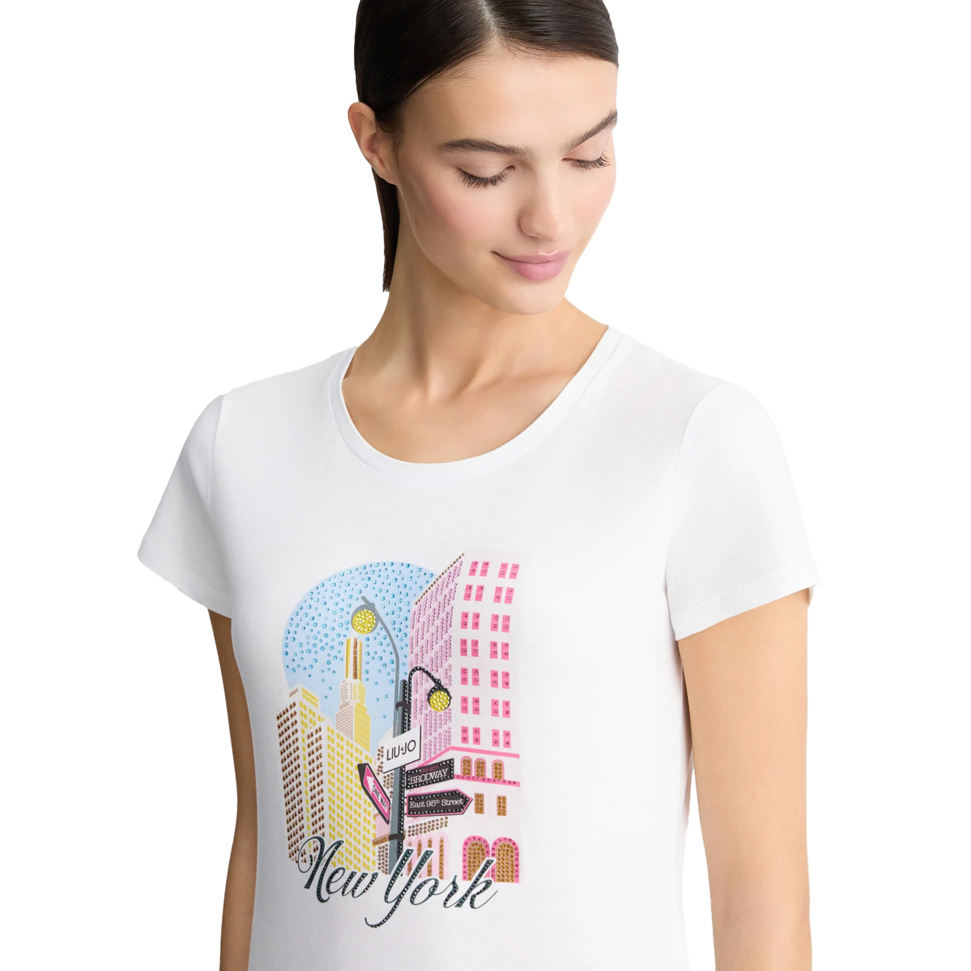 T-shirt in cotone bianco con stampa New York - Image 4