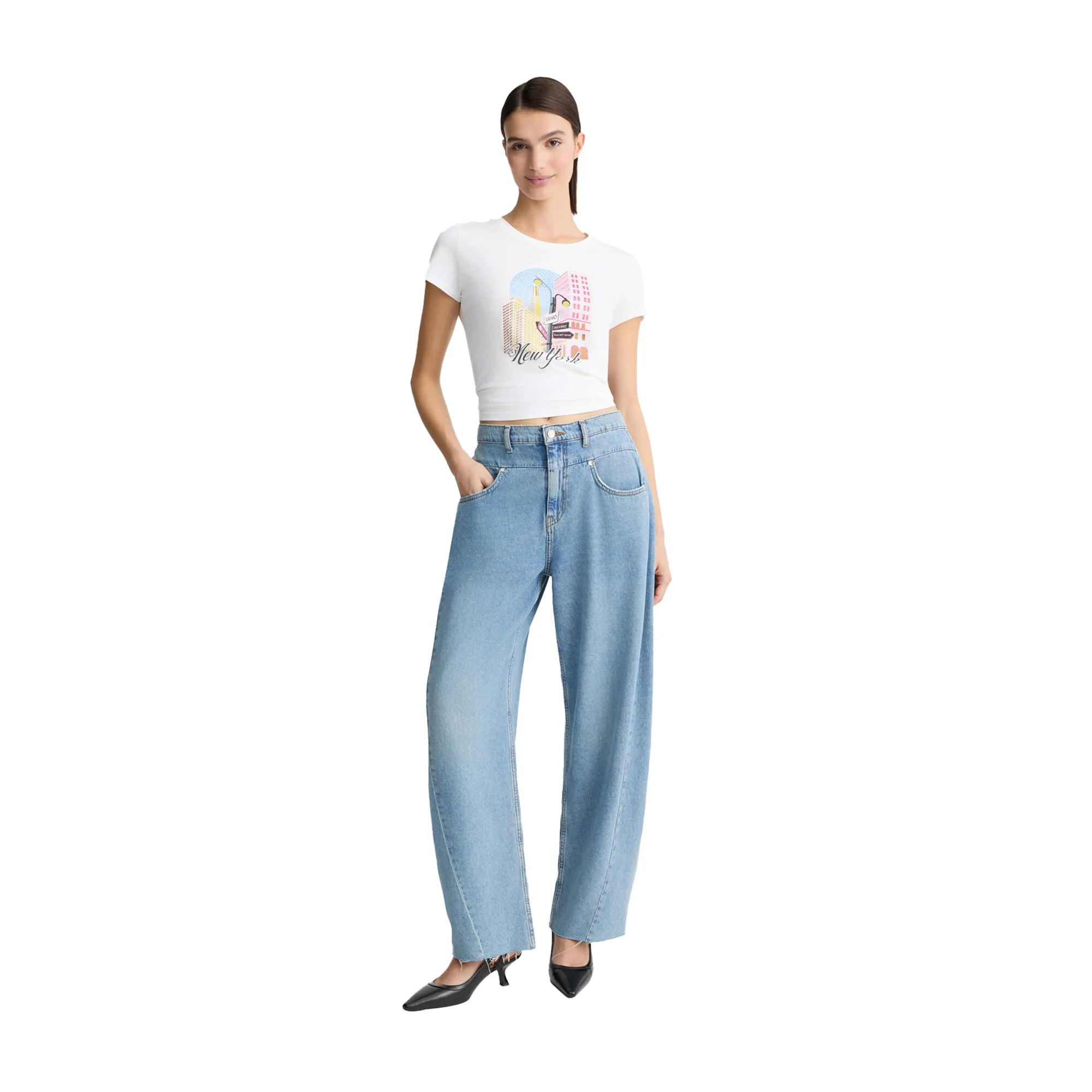 T-shirt in cotone bianco con stampa New York - Image 5