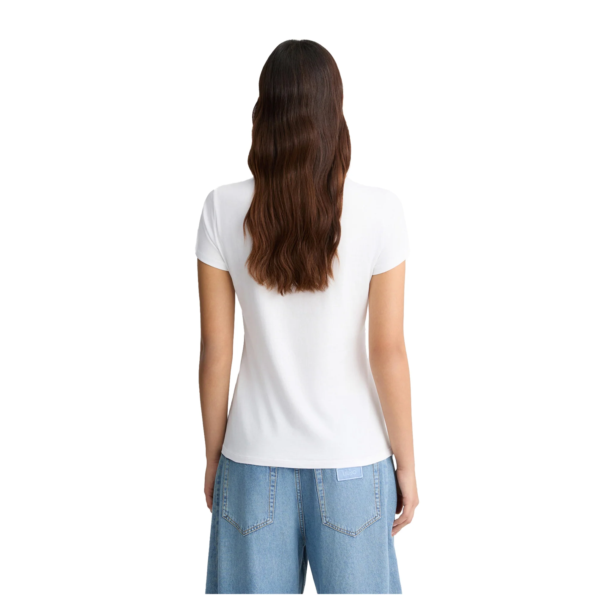 T-shirt in cotone bianco con stampa e strass - Image 3