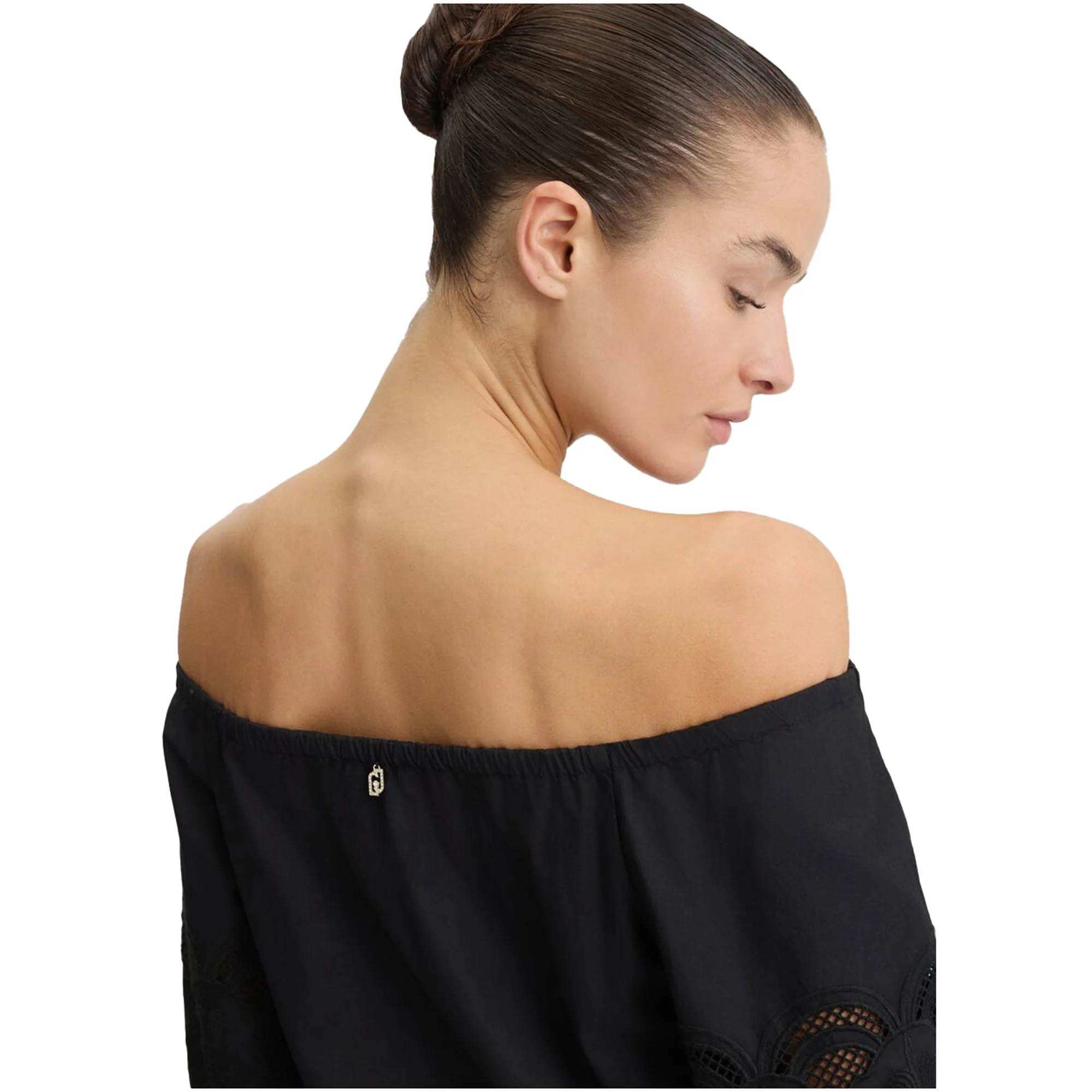 Blusa donna in cotone nero con ricami - Image 5