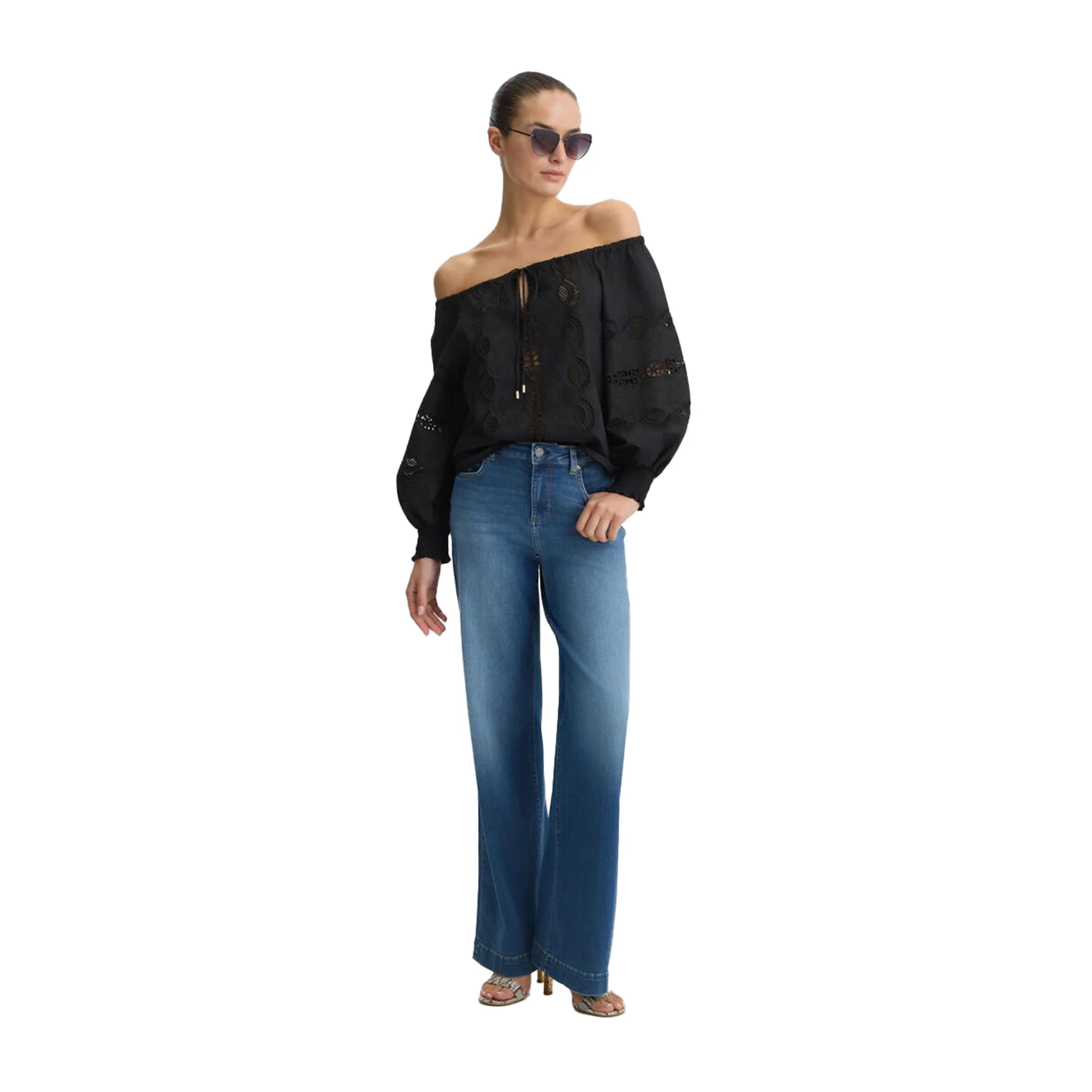 Blusa donna in cotone nero con ricami - Image 6