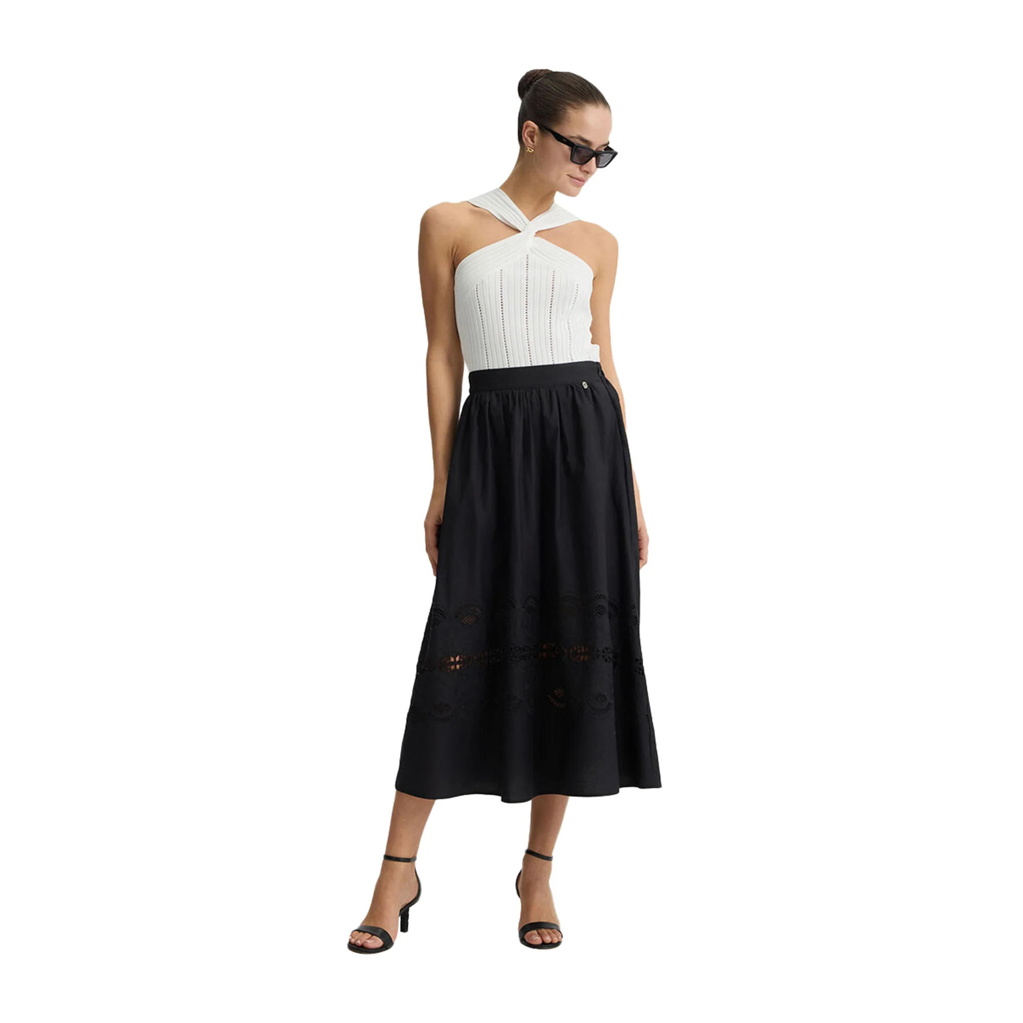 Gonna lunga da donna in cotone nero con ricami - Image 5