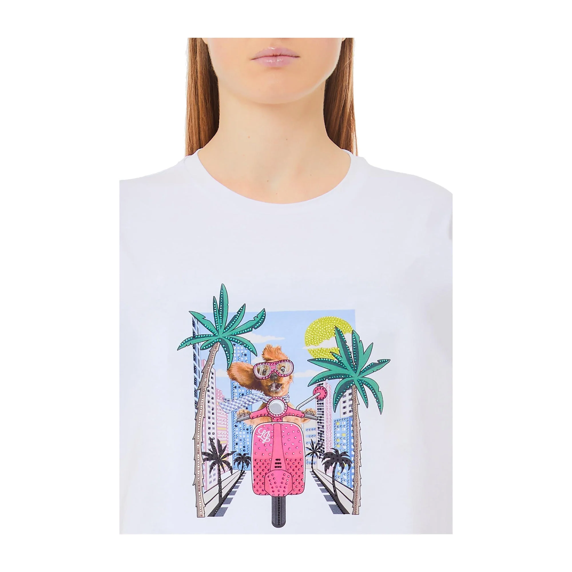 T-shirt Bianca Donna con stampa e strass - Image 3