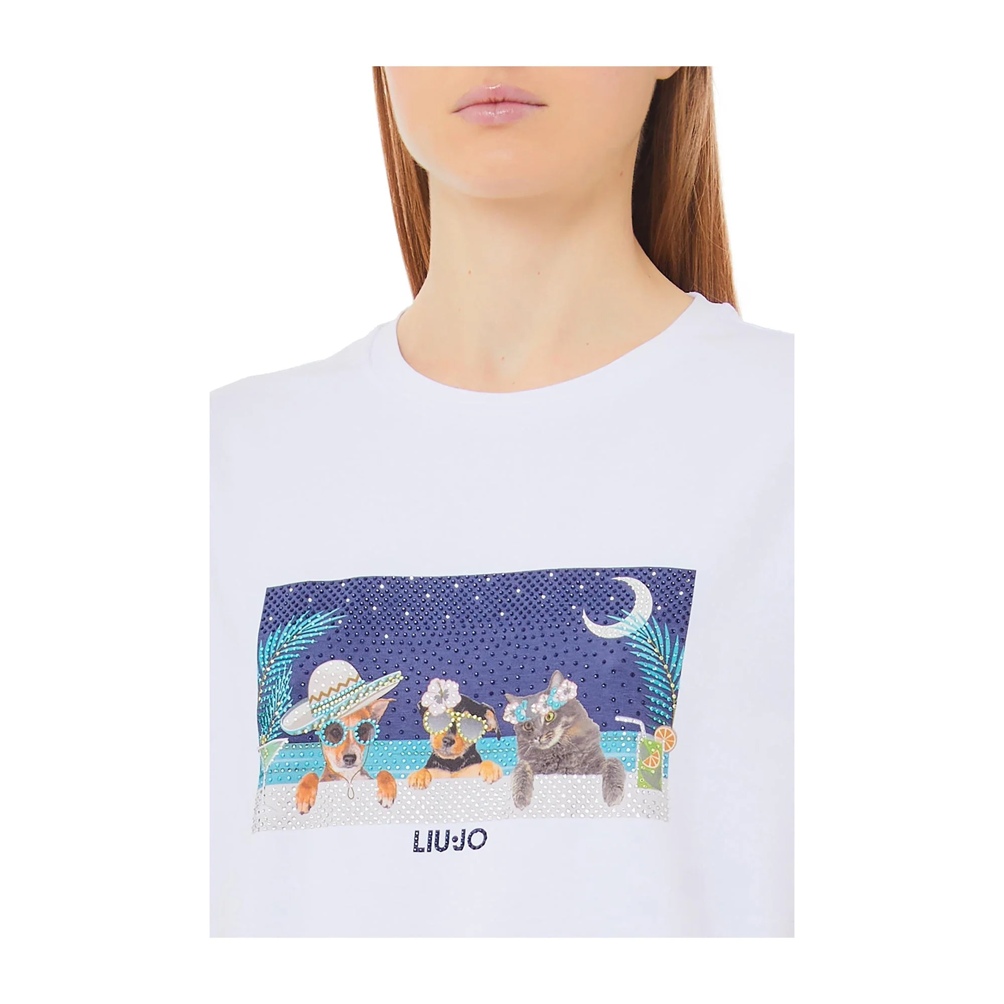 T-shirt Bianca da Donna con stampa e strass - Image 3