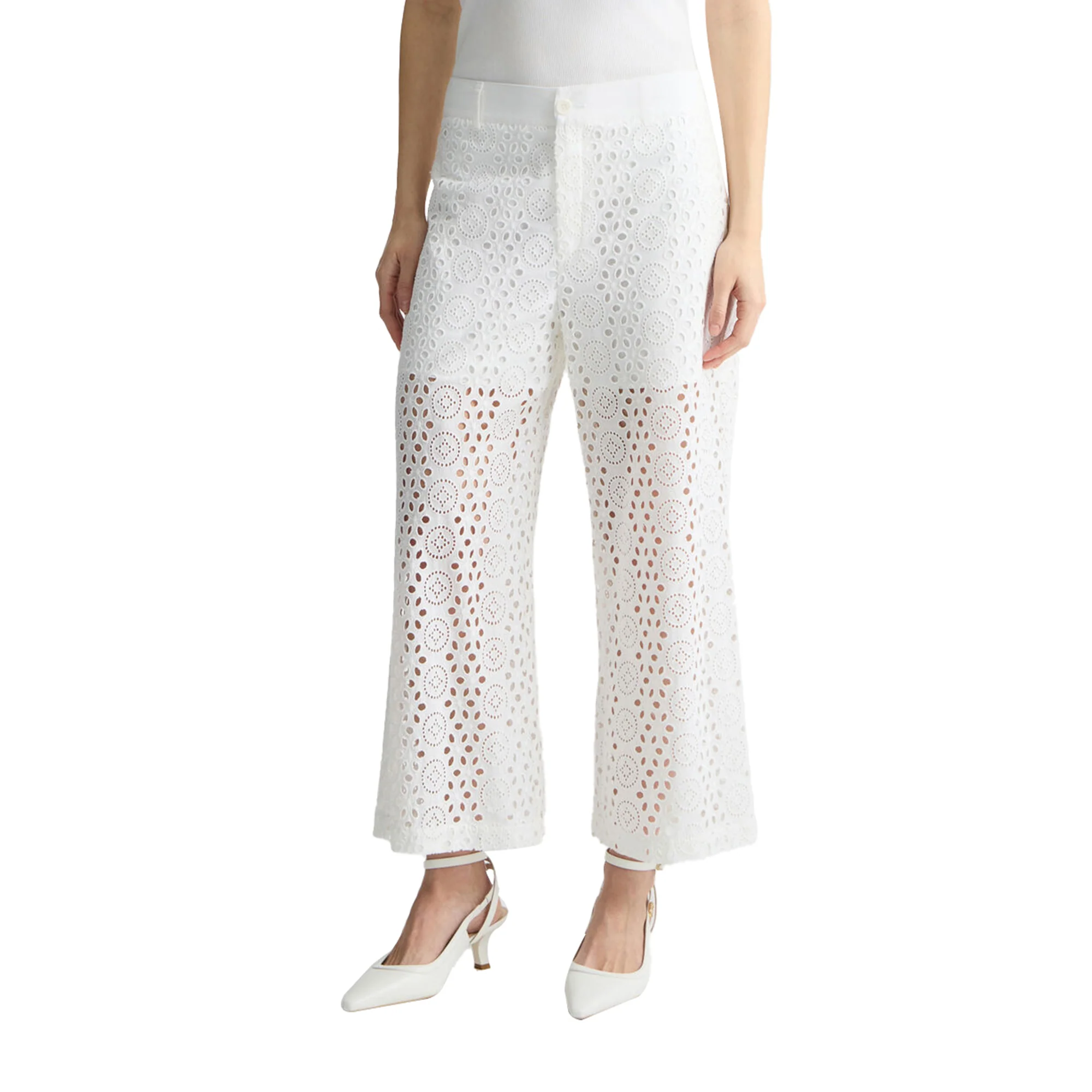 Pantaloni Donna cropped con ricami bianco - Image 2
