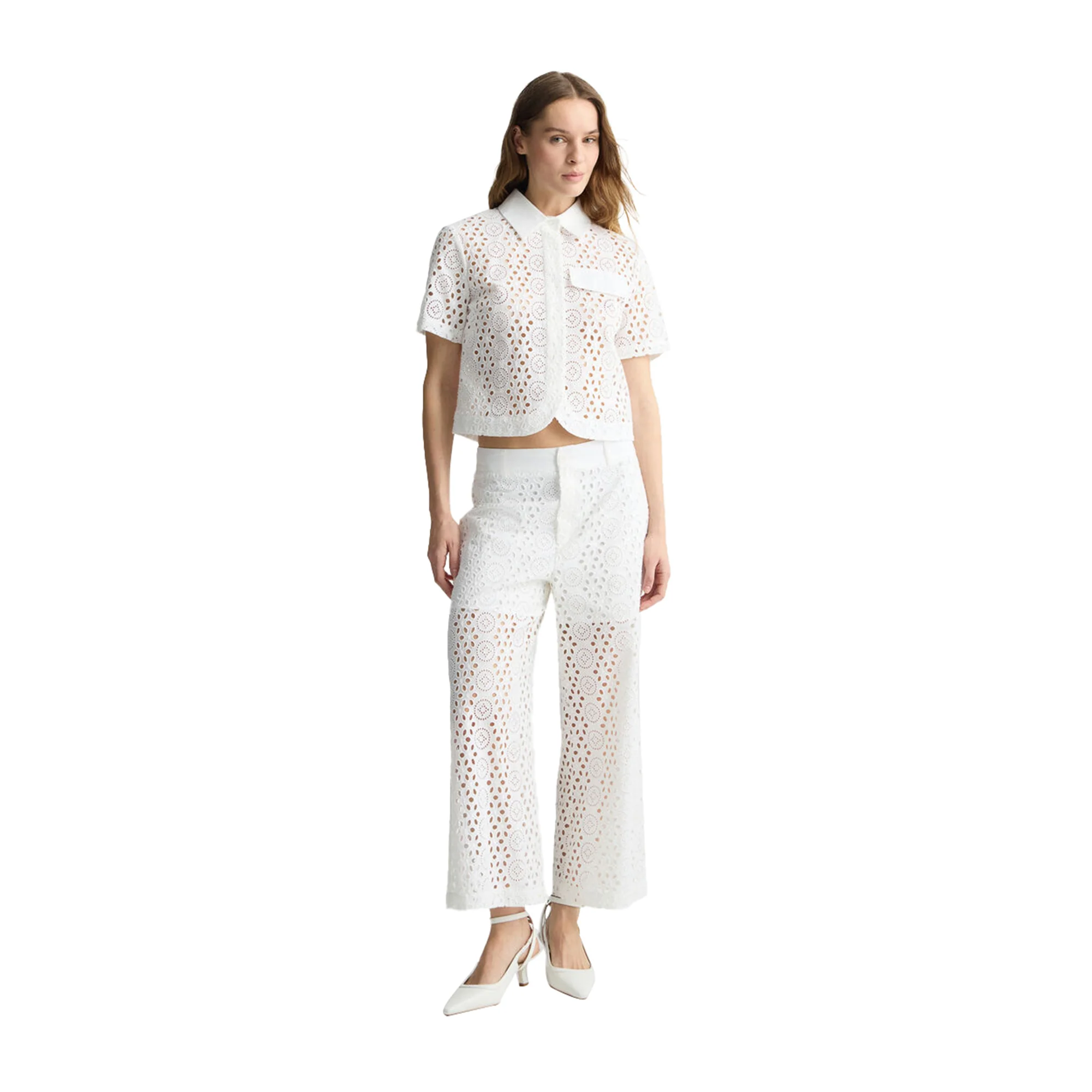 Camicia Donna cropped con ricami bianco - Image 5