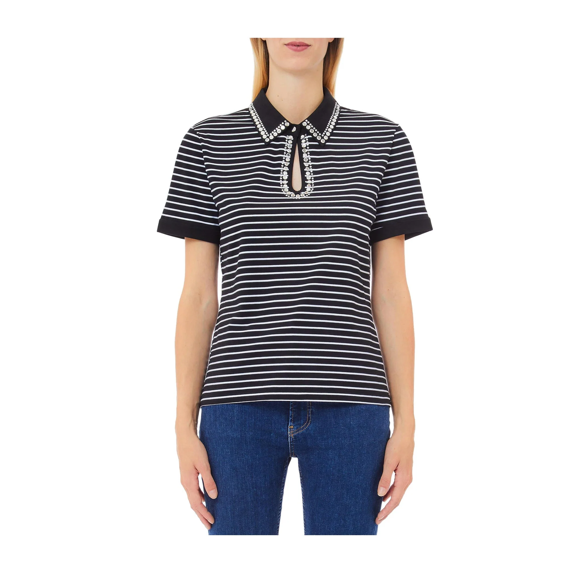 Polo Donna a righe con scollo a goccia