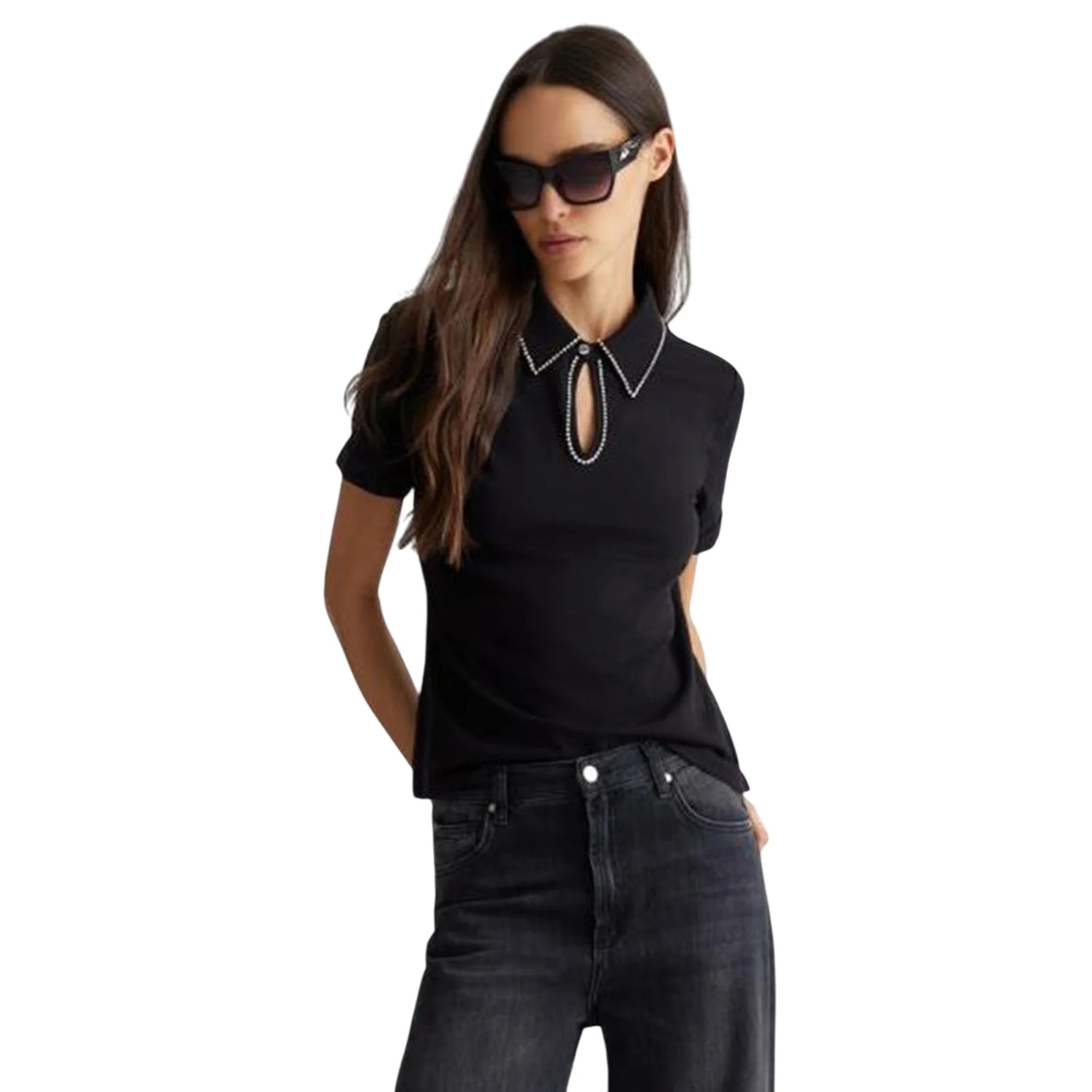 Polo Donna tinta unita con scollo a goccia - Image 2
