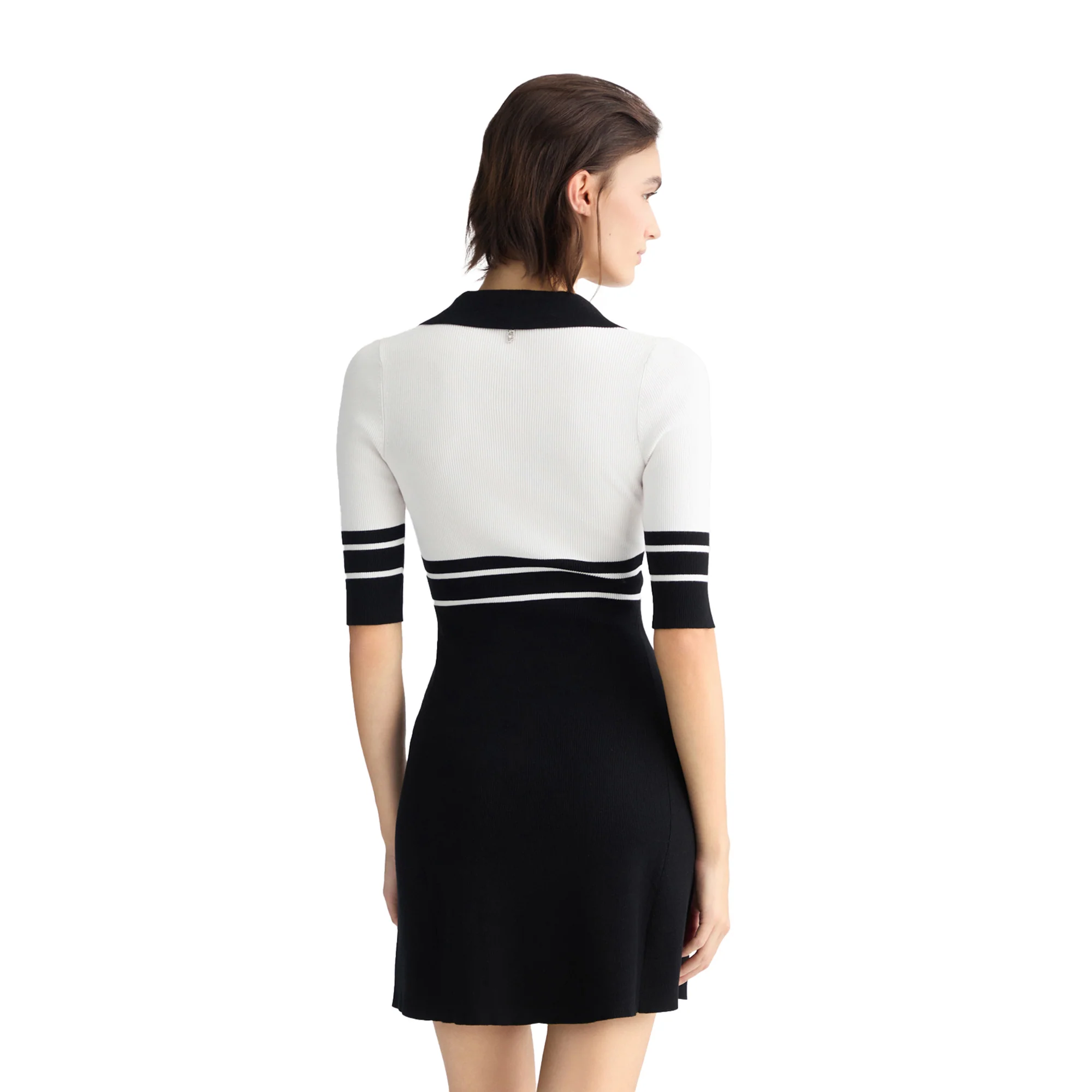 Abito corto Donna in maglia a coste Bianco/Nero - Image 3