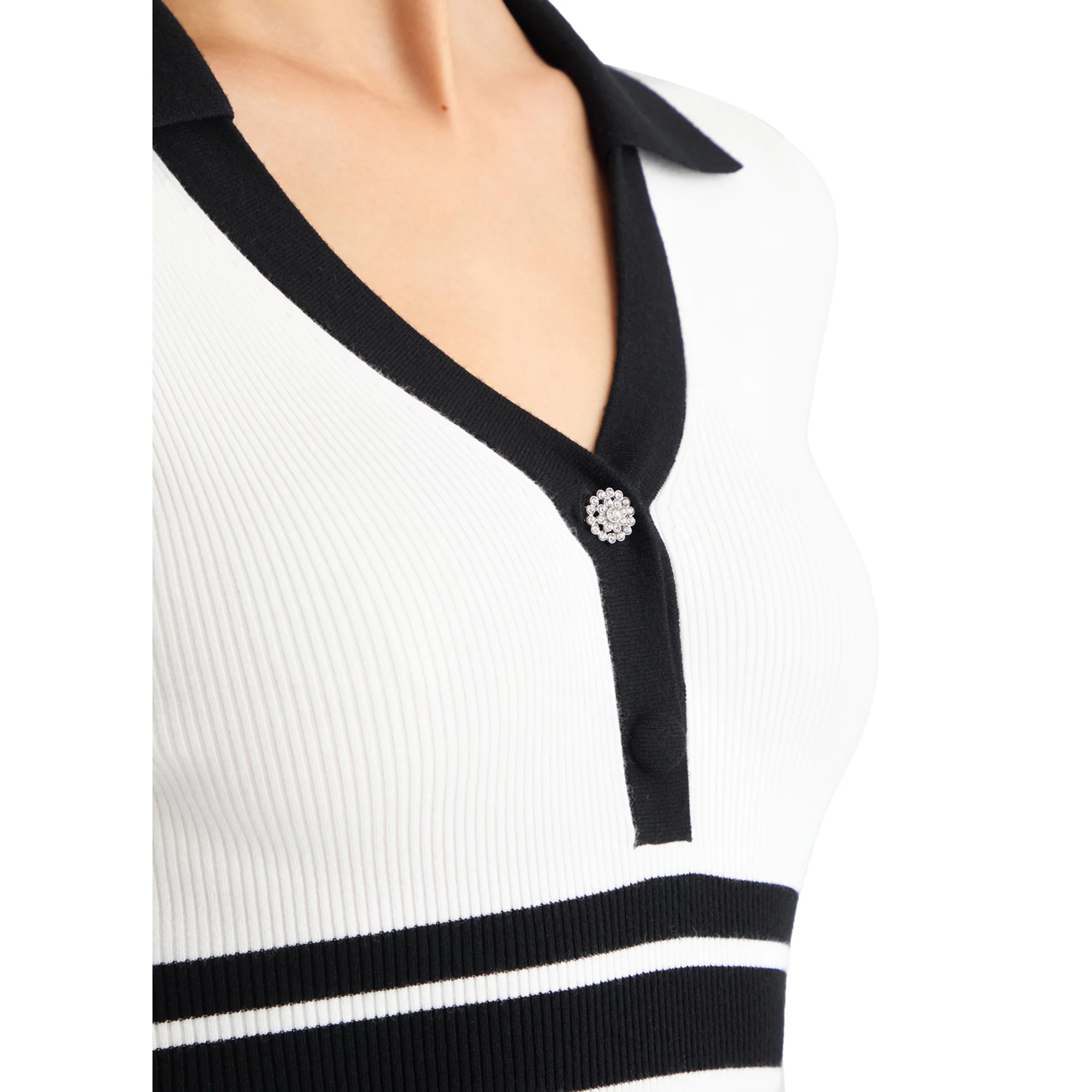 Abito corto Donna in maglia a coste Bianco/Nero - Image 4