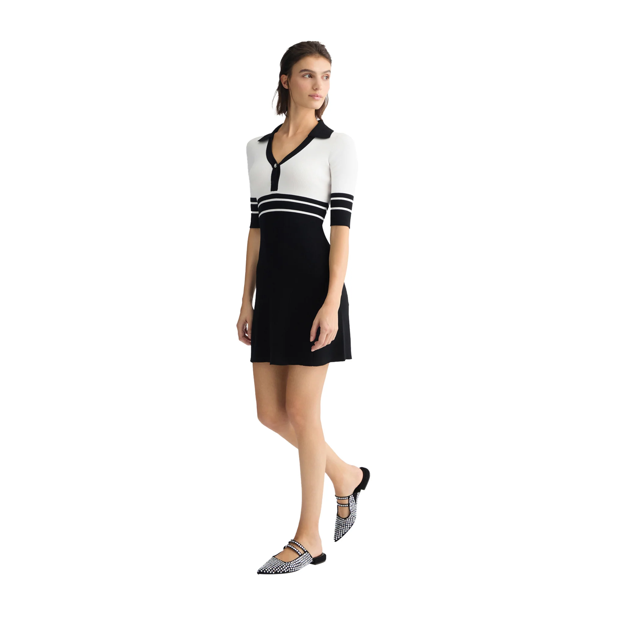 Abito corto Donna in maglia a coste Bianco/Nero - Image 5