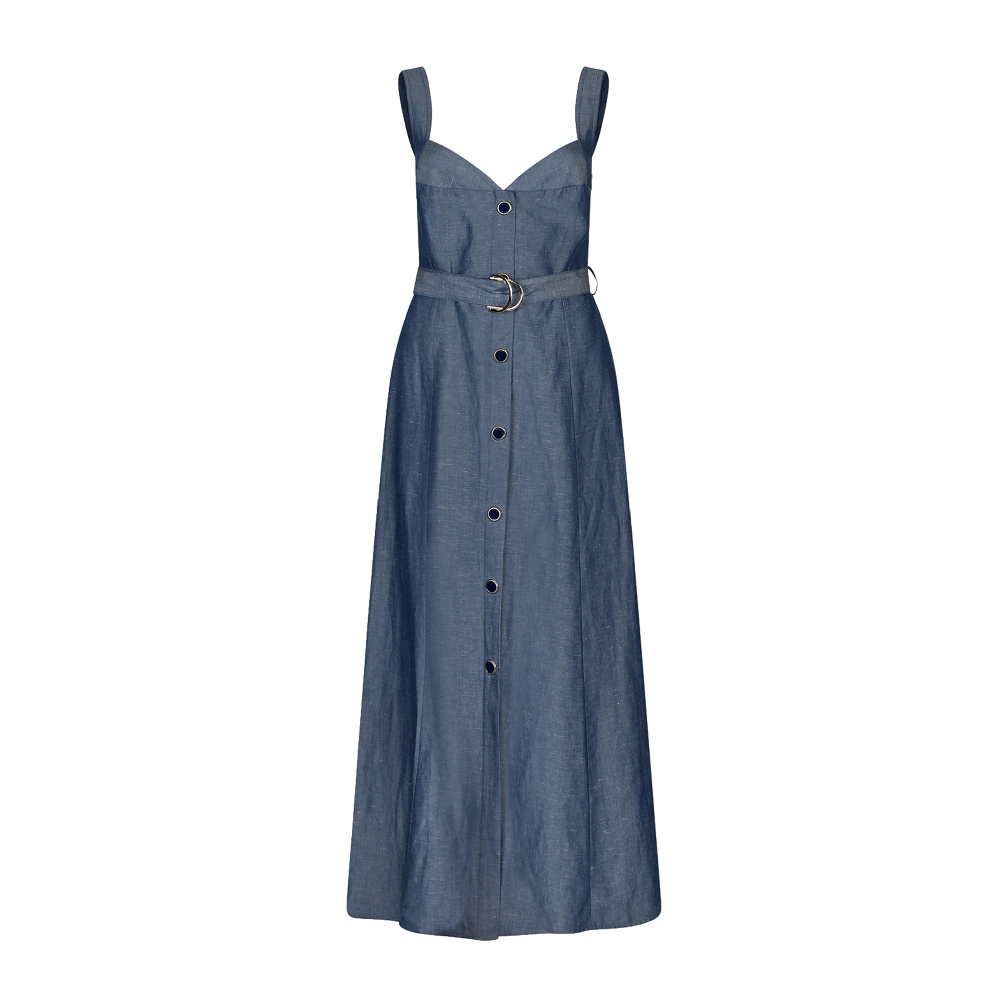 Abito Donna lungo in lino con cinta Blu