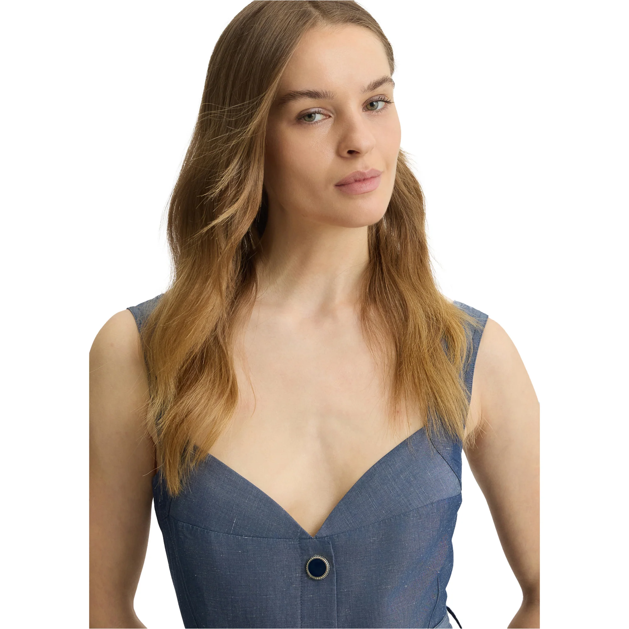 Abito Donna lungo in lino con cinta Blu - Image 4