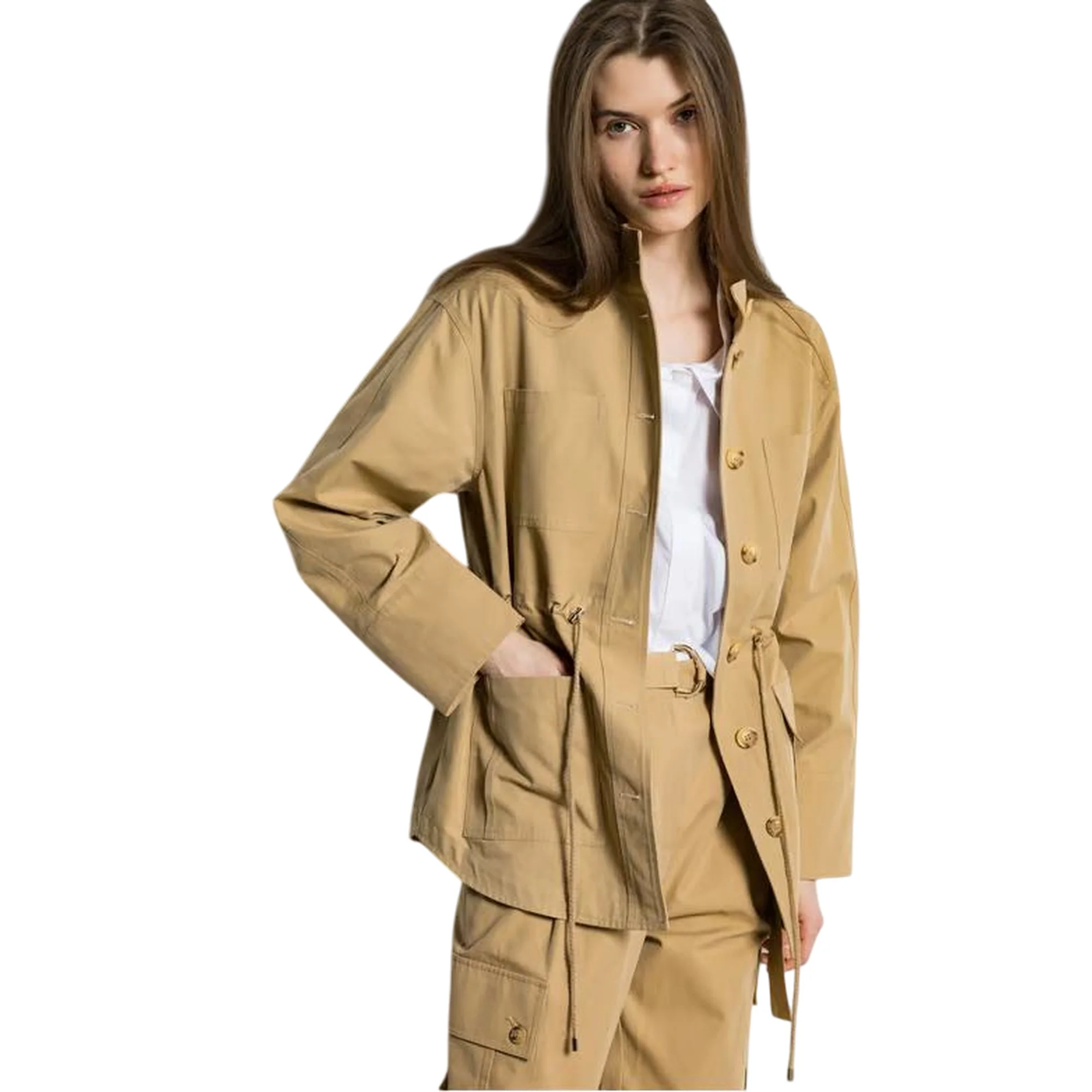 Giacca Donna Beige Collo Alto - Image 4