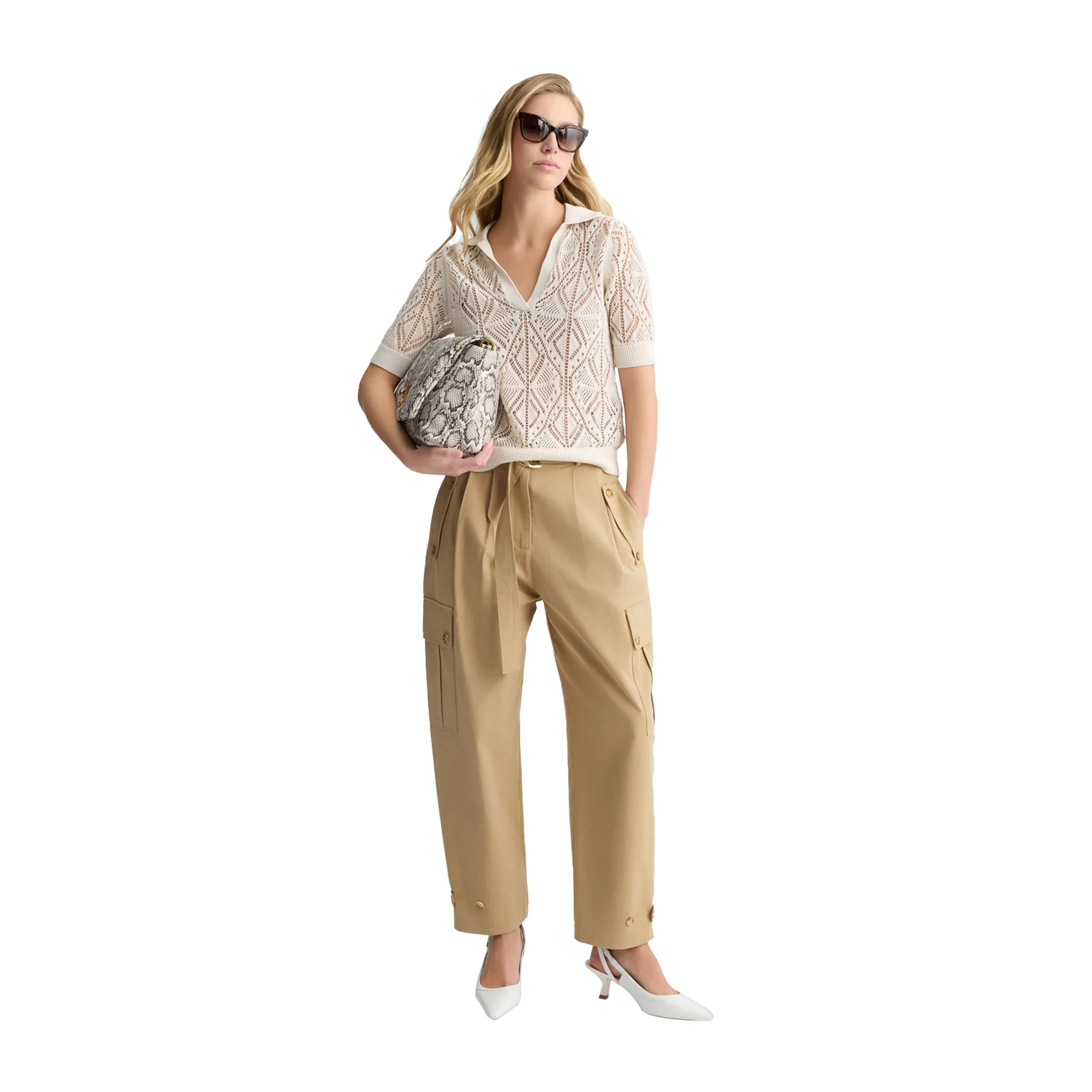 Pantaloni Donna cropped cargo Beige - Image 5