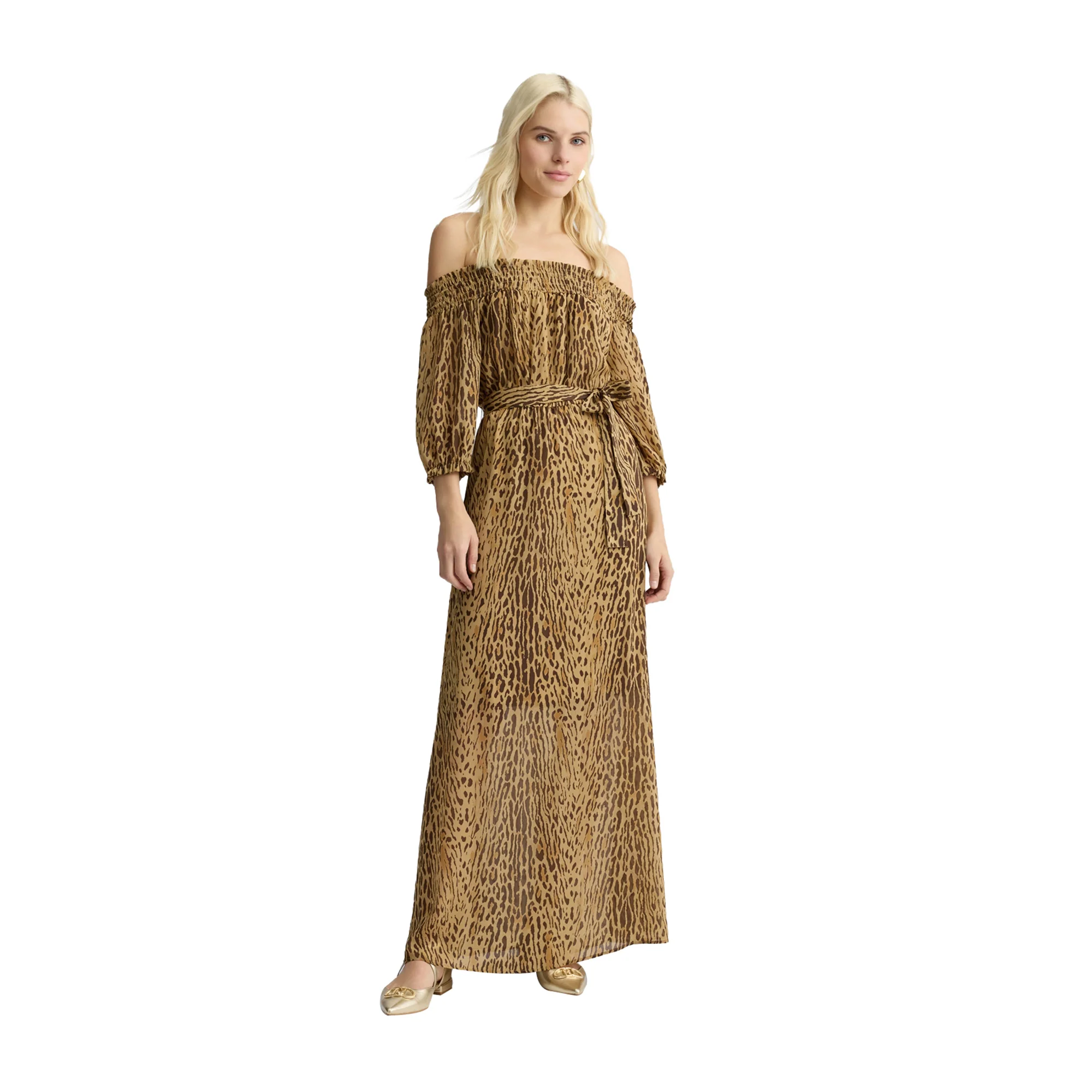 Abito lungo donna con stampa animalier all over