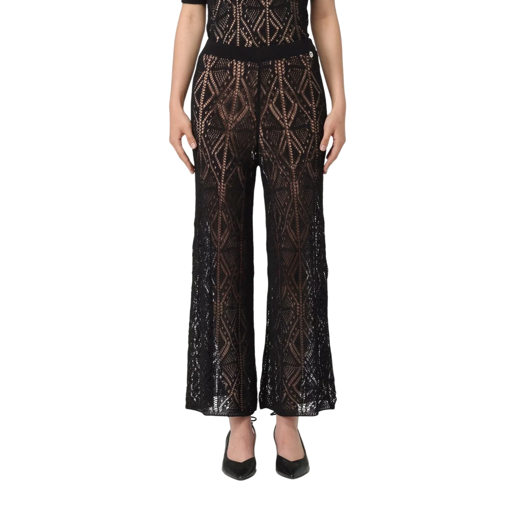 Pantaloni Donna in maglia crochet Nero