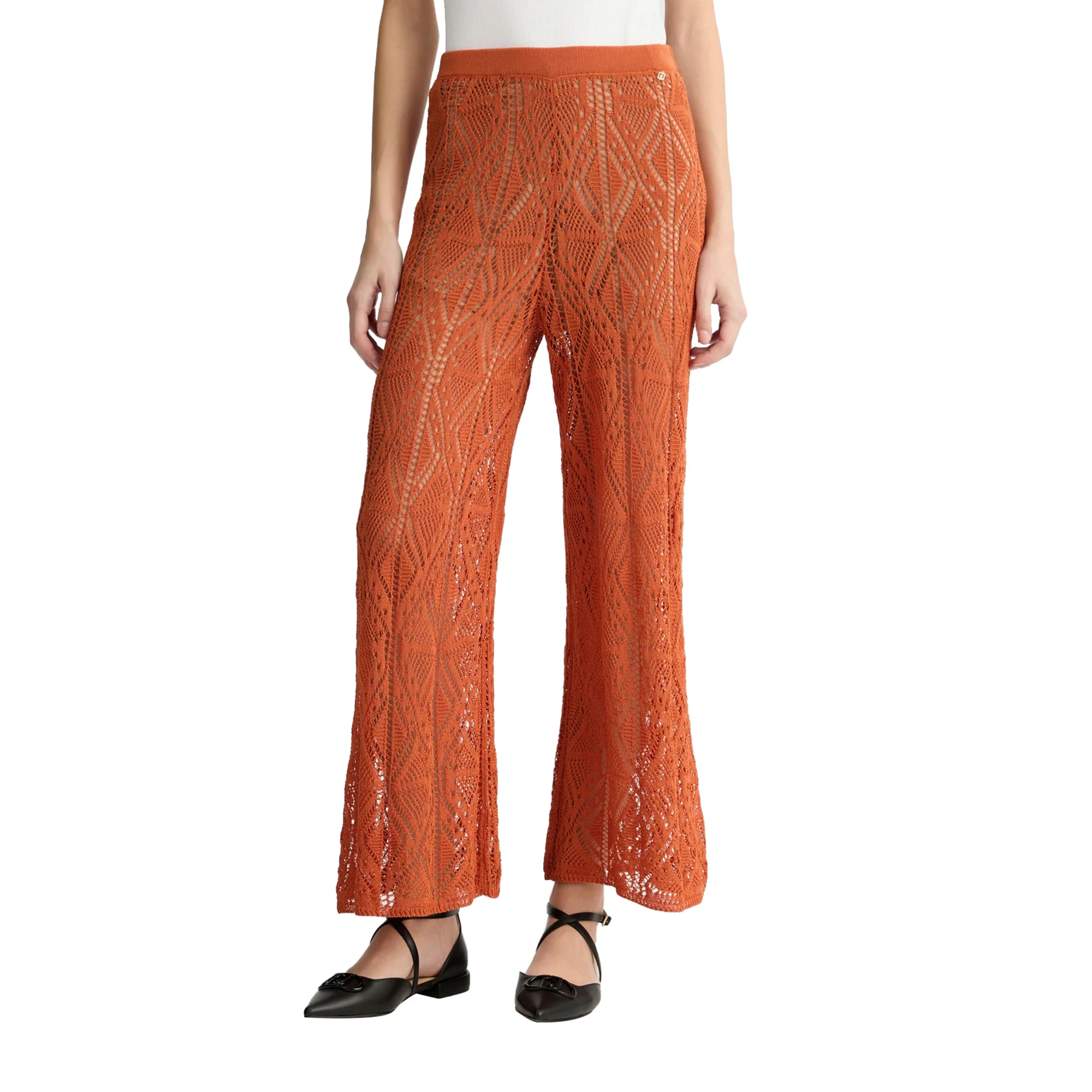 Pantaloni Donna in maglia crochet Arancione - Image 2