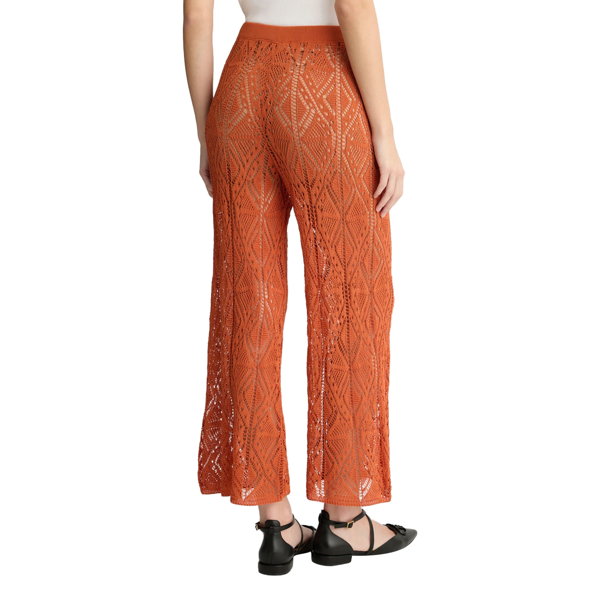 Pantaloni Donna in maglia crochet Arancione - Image 3