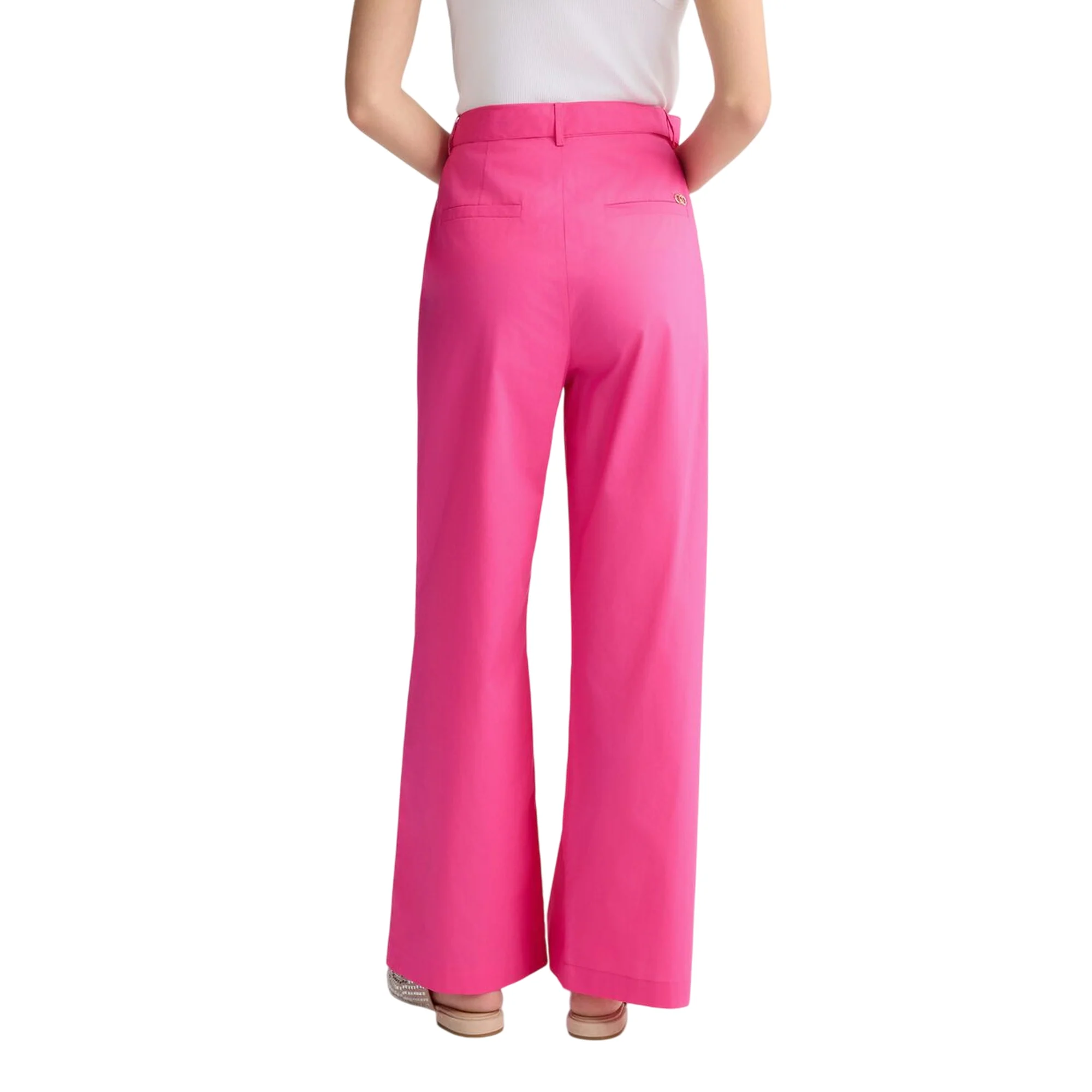 Pantaloni a palazzo da donna in popeline fucsia - Image 3