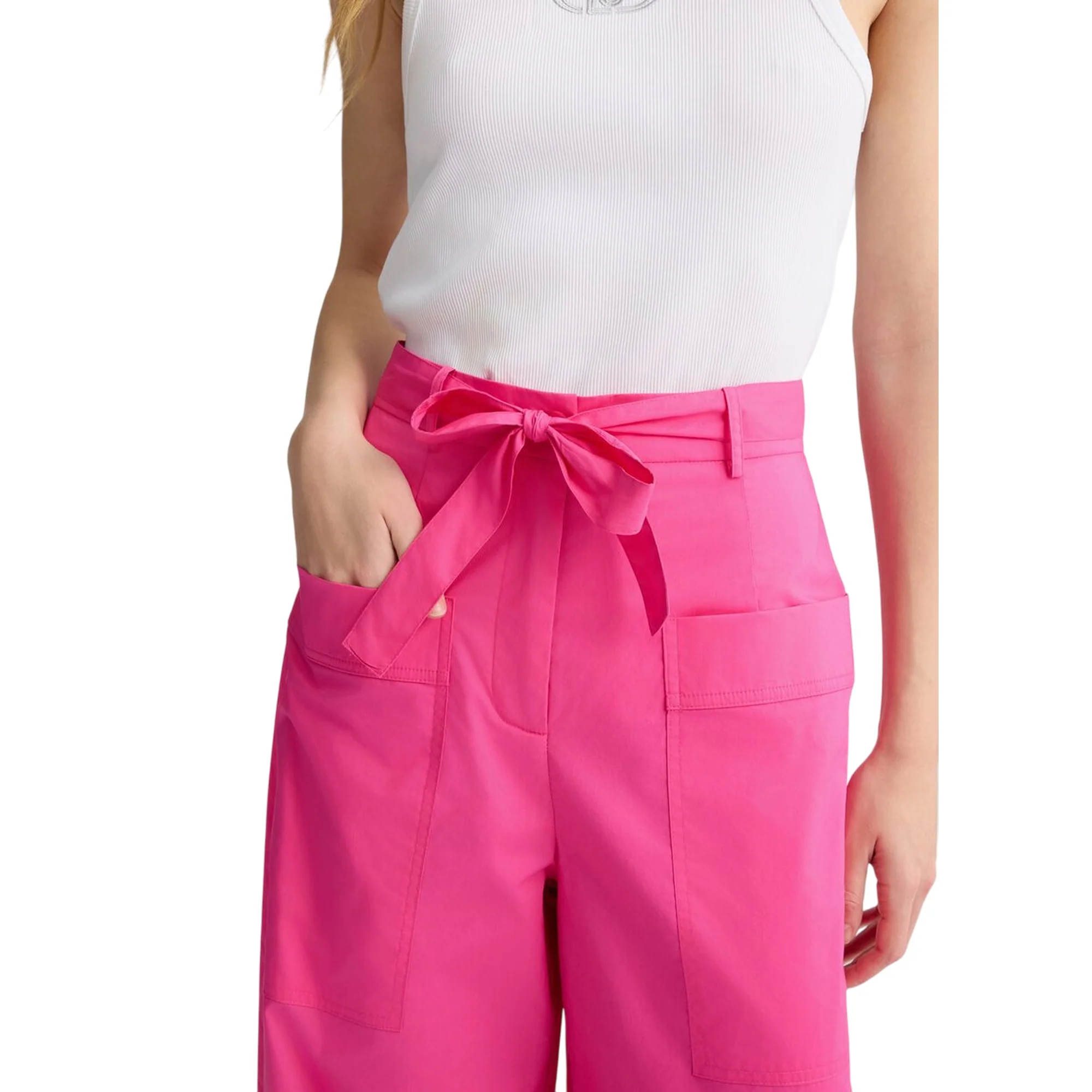 Pantaloni a palazzo da donna in popeline fucsia - Image 4
