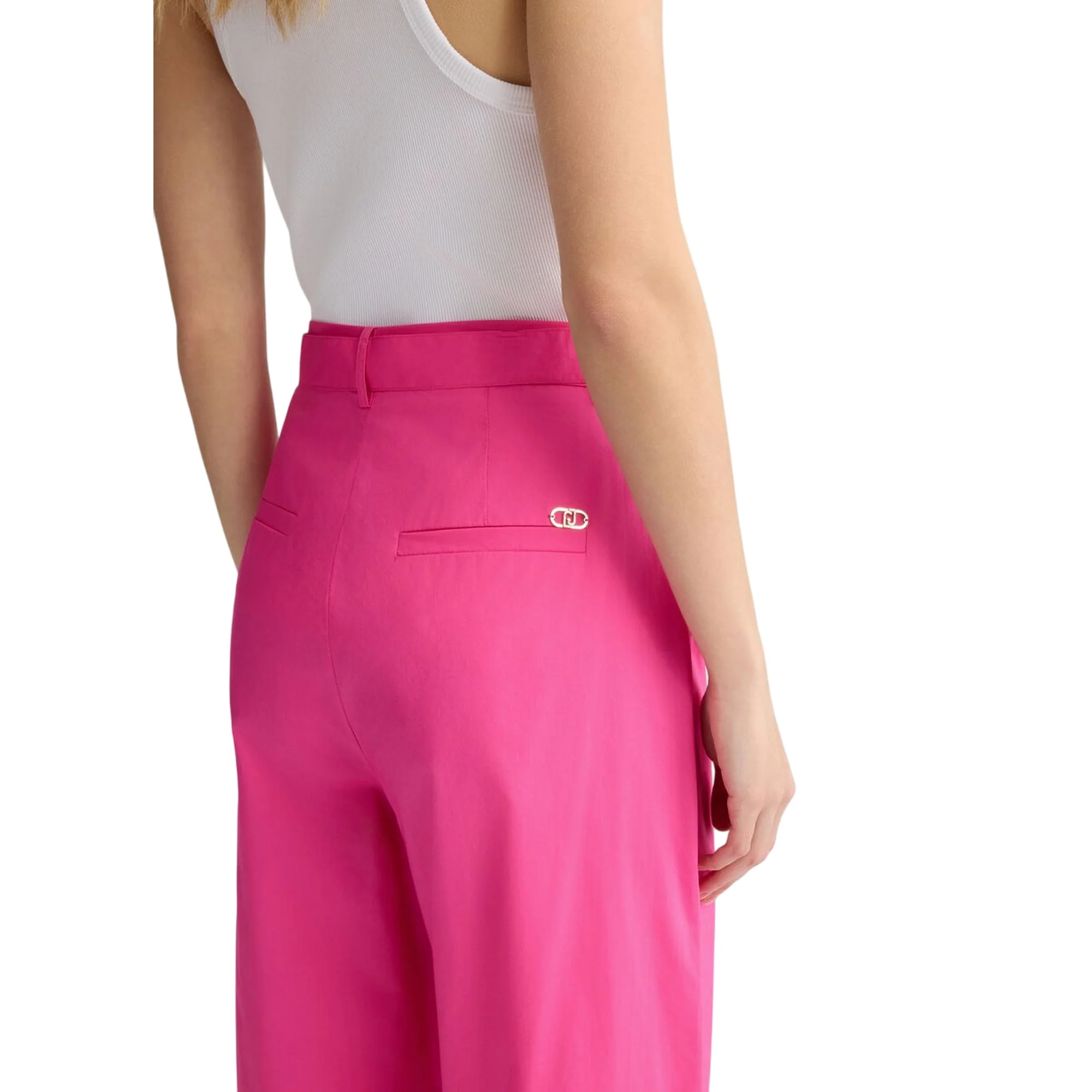 Pantaloni a palazzo da donna in popeline fucsia - Image 5
