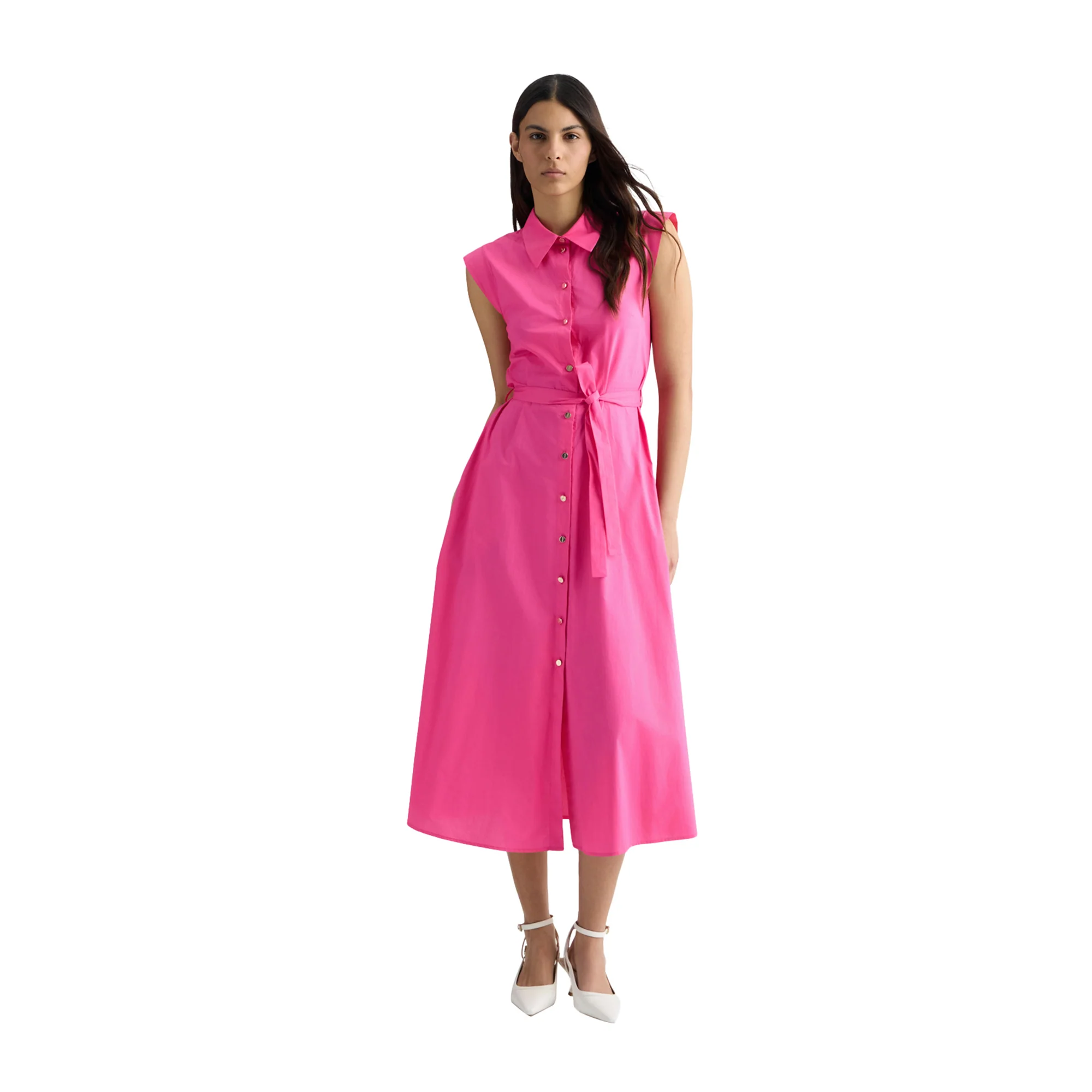 Abito lungo Donna chemisier in popeline Rosa - Image 2