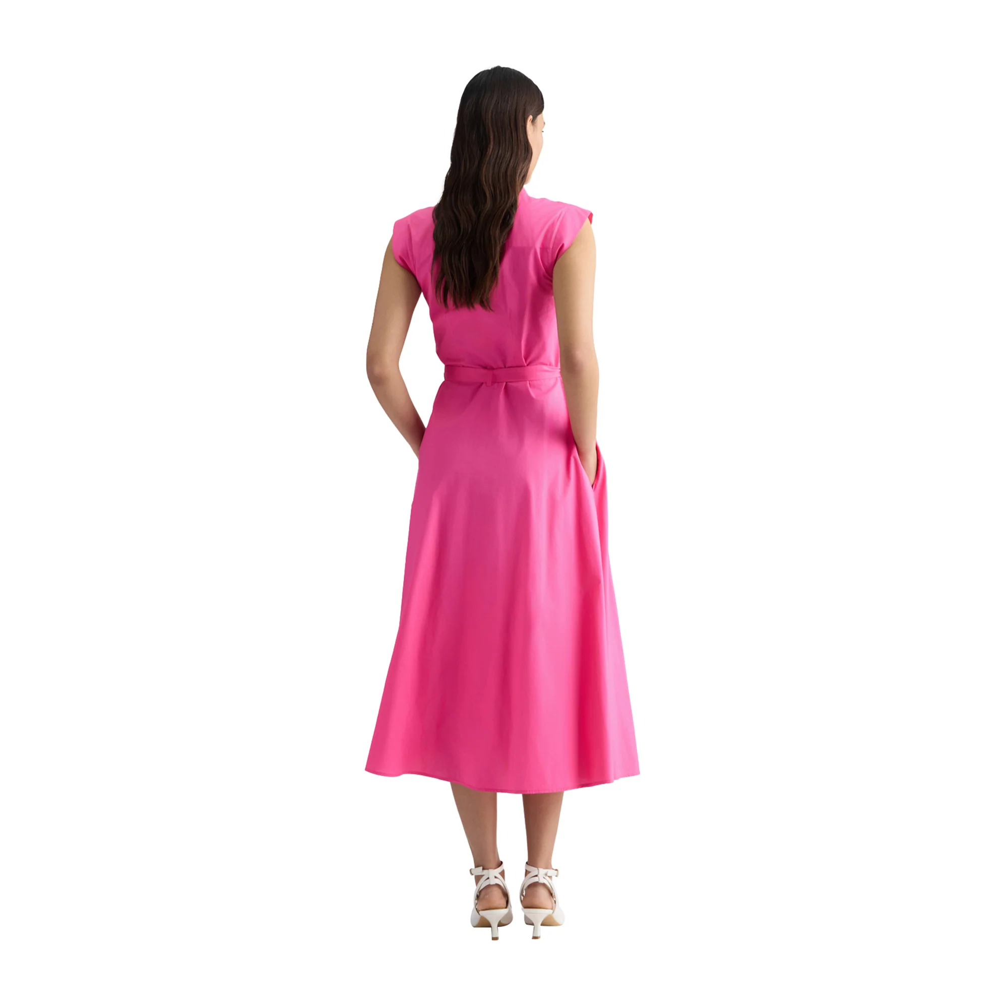 Abito lungo Donna chemisier in popeline Rosa - Image 3
