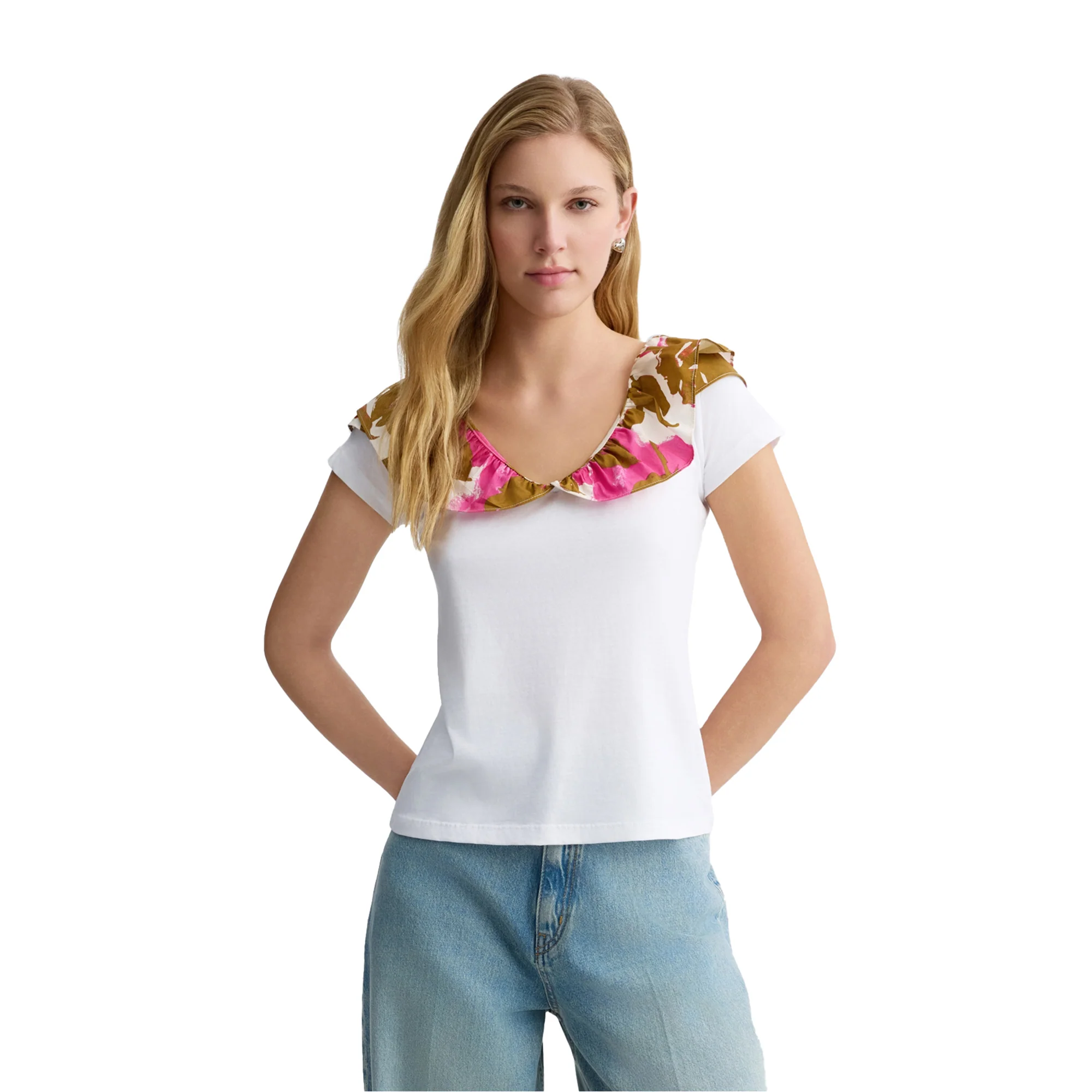 T-shirt Donna con rouches stampata floreale - Image 2