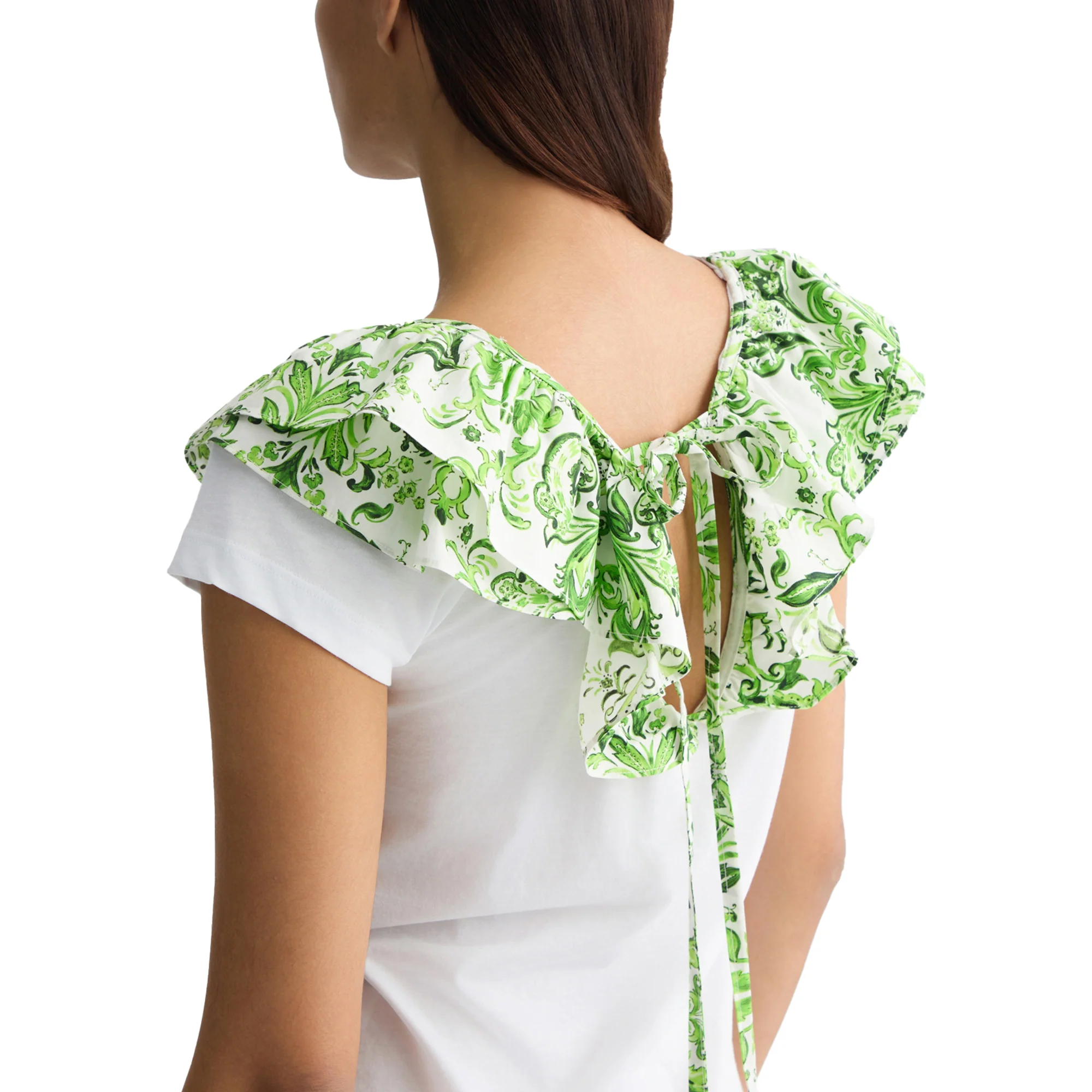 T-shirt Donna con rouches floreale verde - Image 4