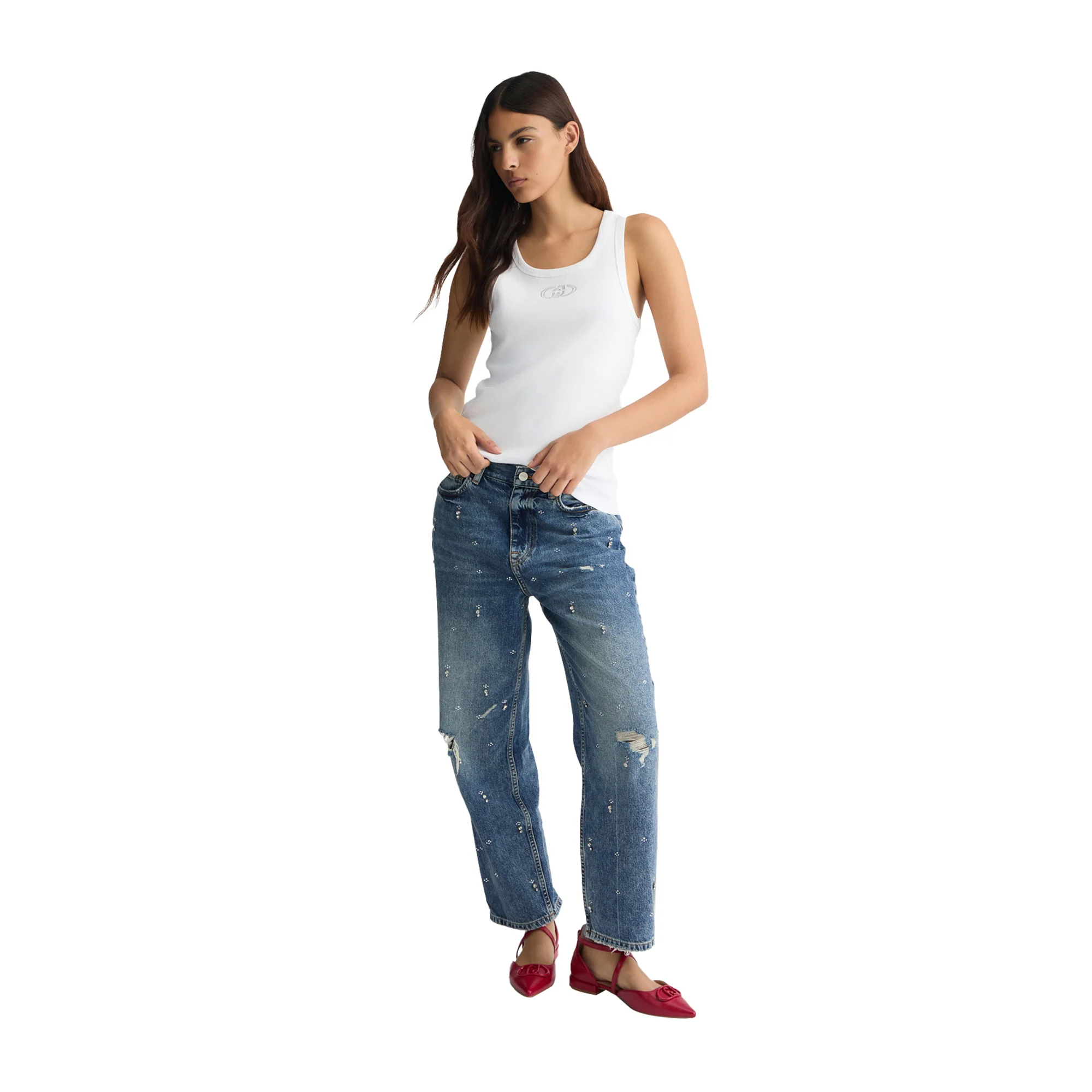 Top Donna in cotone con logo Bianco - Image 5