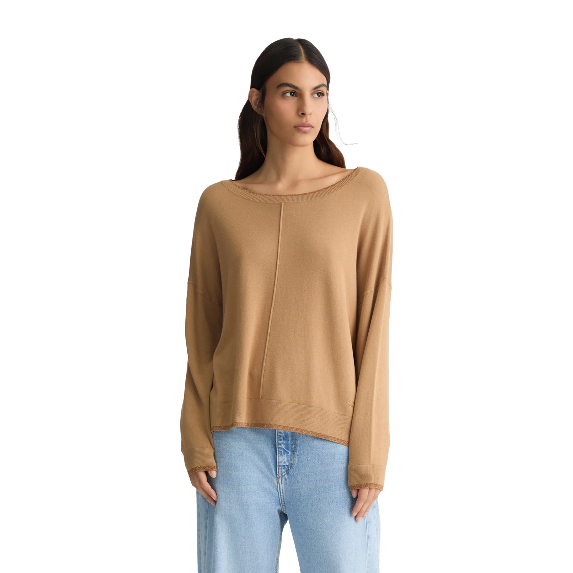Maglia Donna Beige con interventi in lurex - Image 2