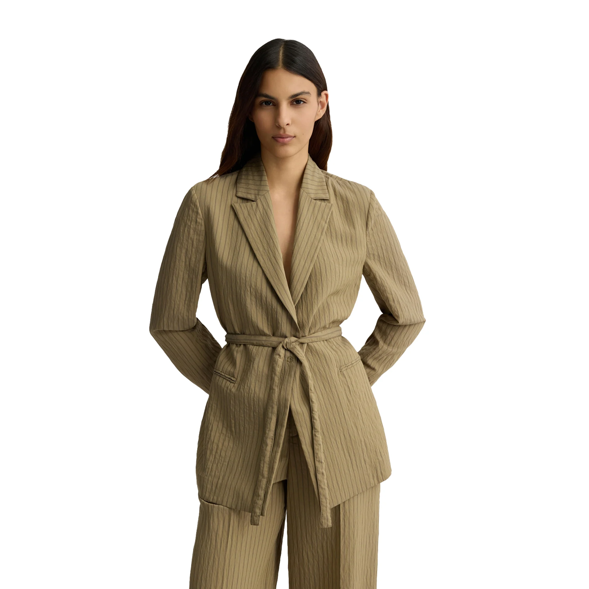 Blazer Donna a righe con cintura Verde - Image 2