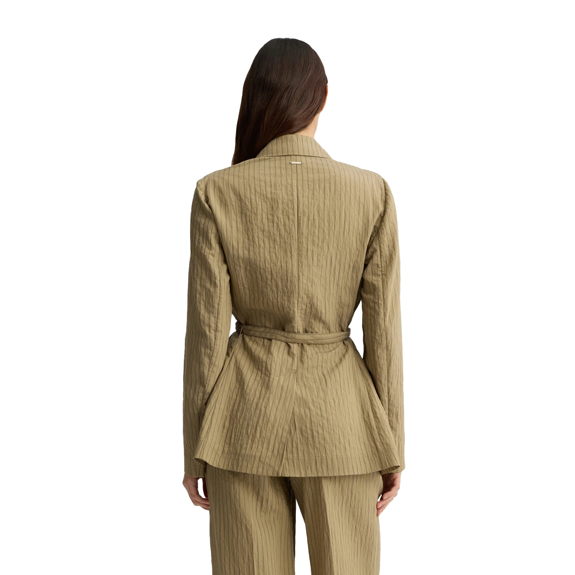 Blazer Donna a righe con cintura Verde - Image 3