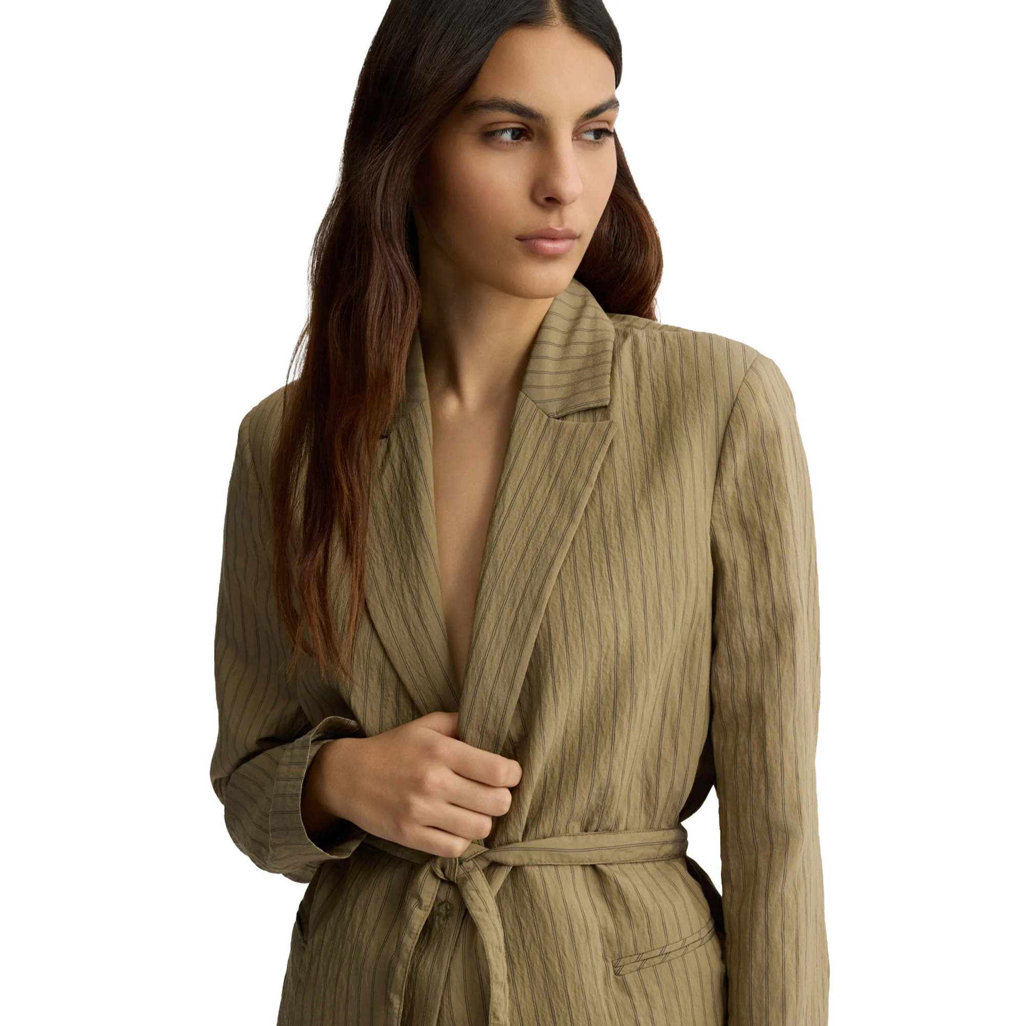 Blazer Donna a righe con cintura Verde - Image 4