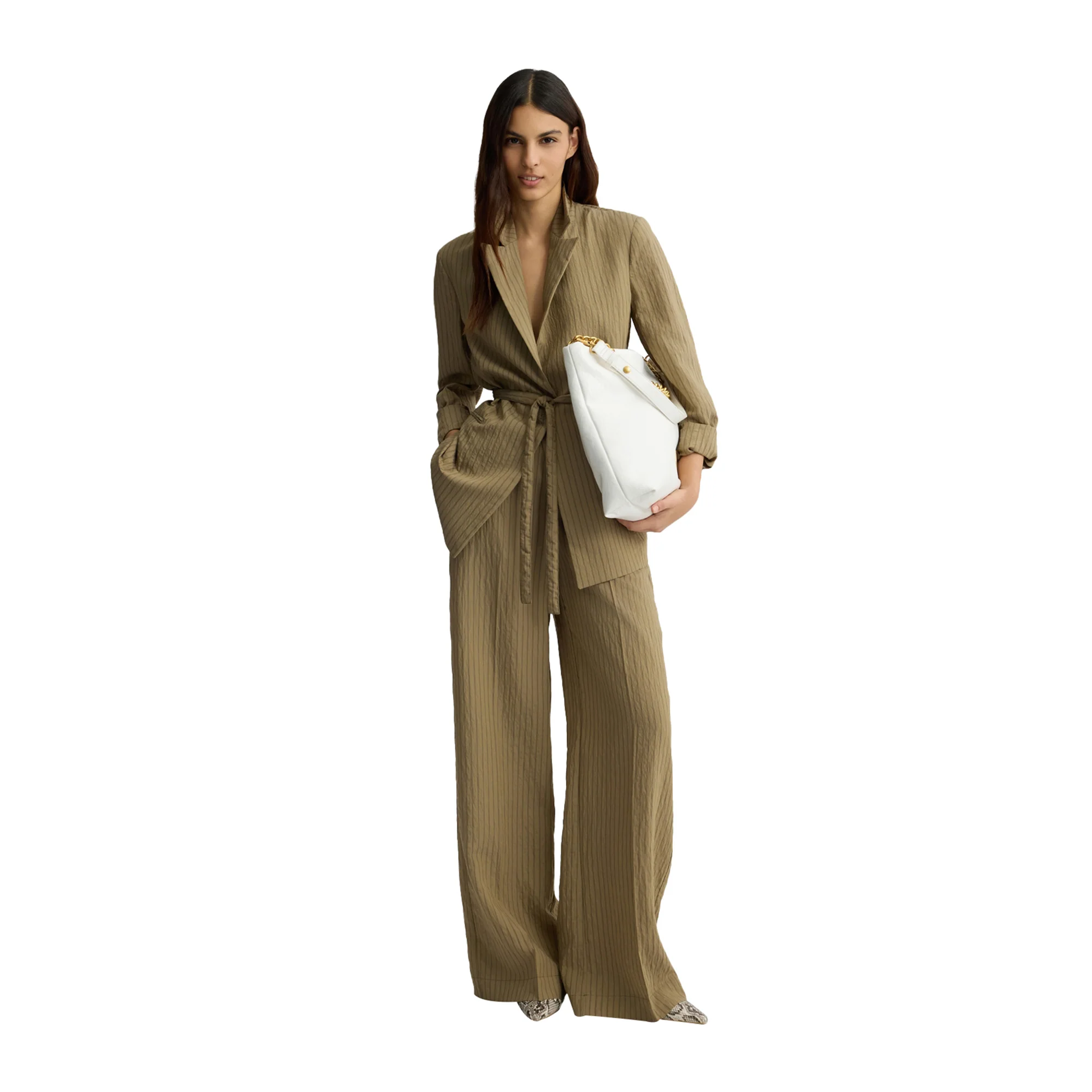 Blazer Donna a righe con cintura Verde - Image 5