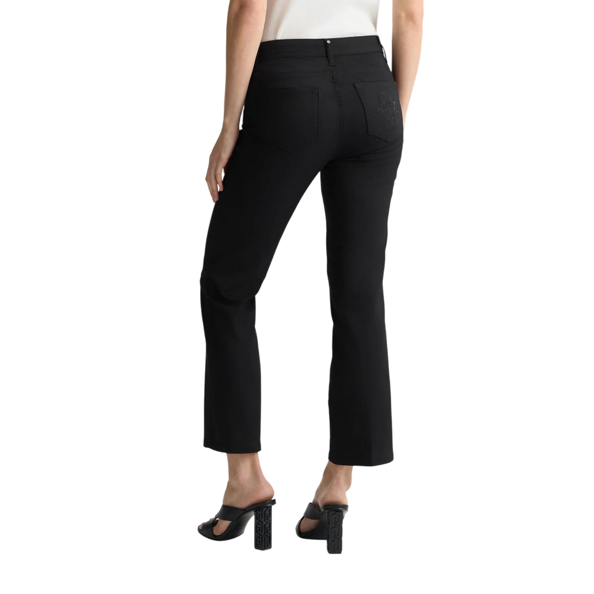 Pantaloni cropped donna a vita alta nero - Image 3