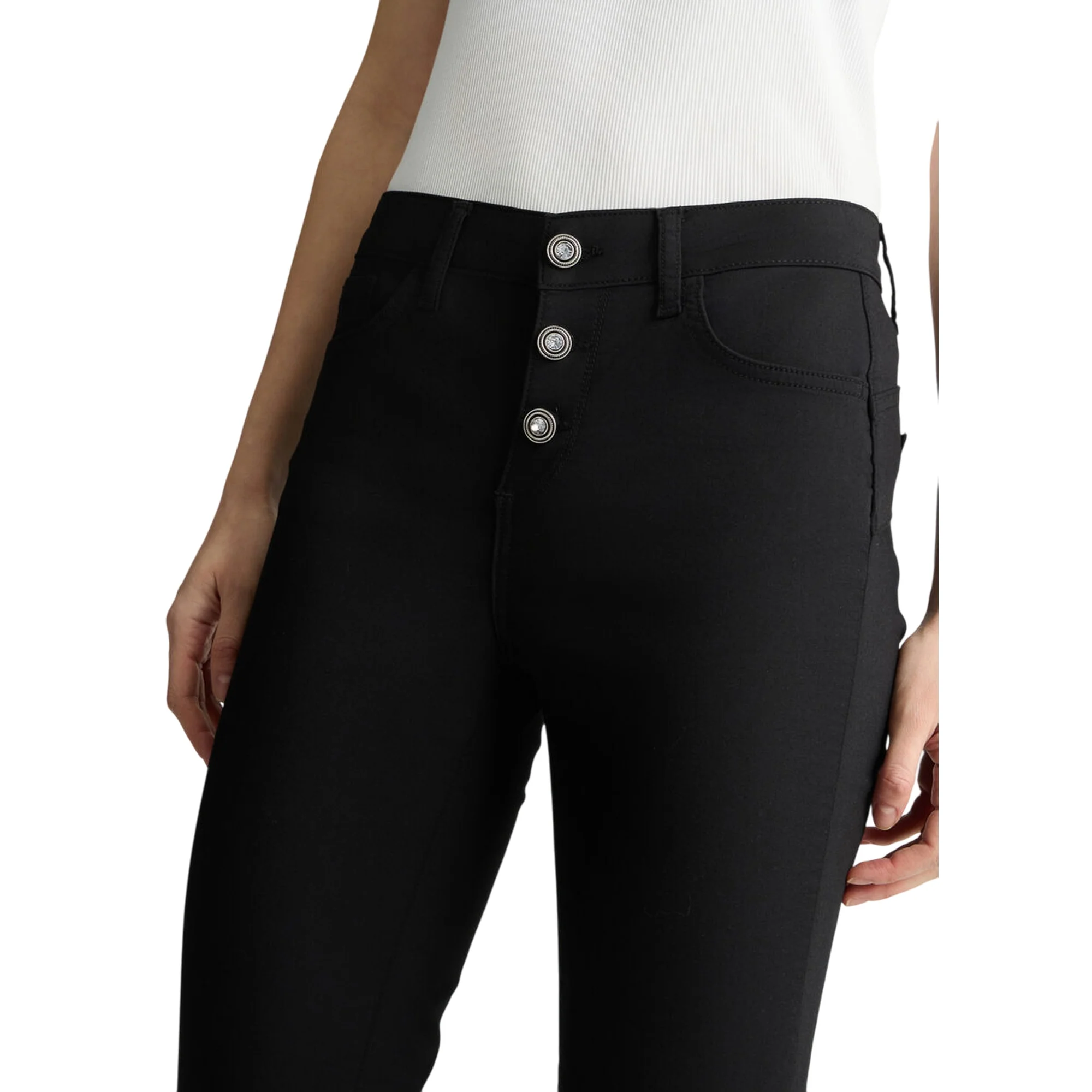 Pantaloni cropped donna a vita alta nero - Image 4